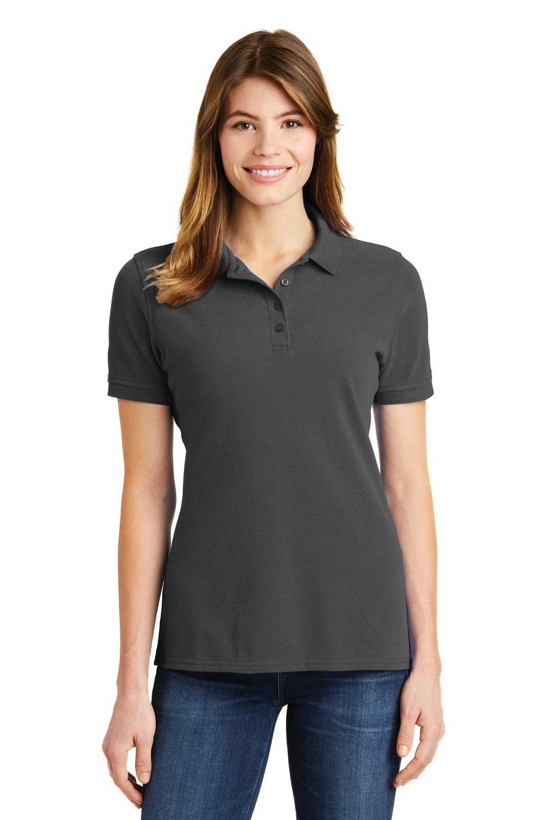 Port &amp; Company LKP1500 Ladies Combed Ring Spun Pique Polo - Charcoal - HIT a Double - 1