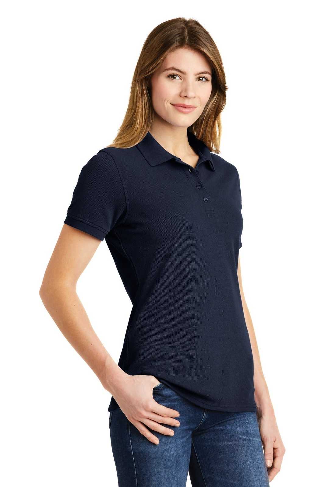 Port &amp; Company LKP1500 Ladies Combed Ring Spun Pique Polo - Deep Navy - HIT a Double - 4