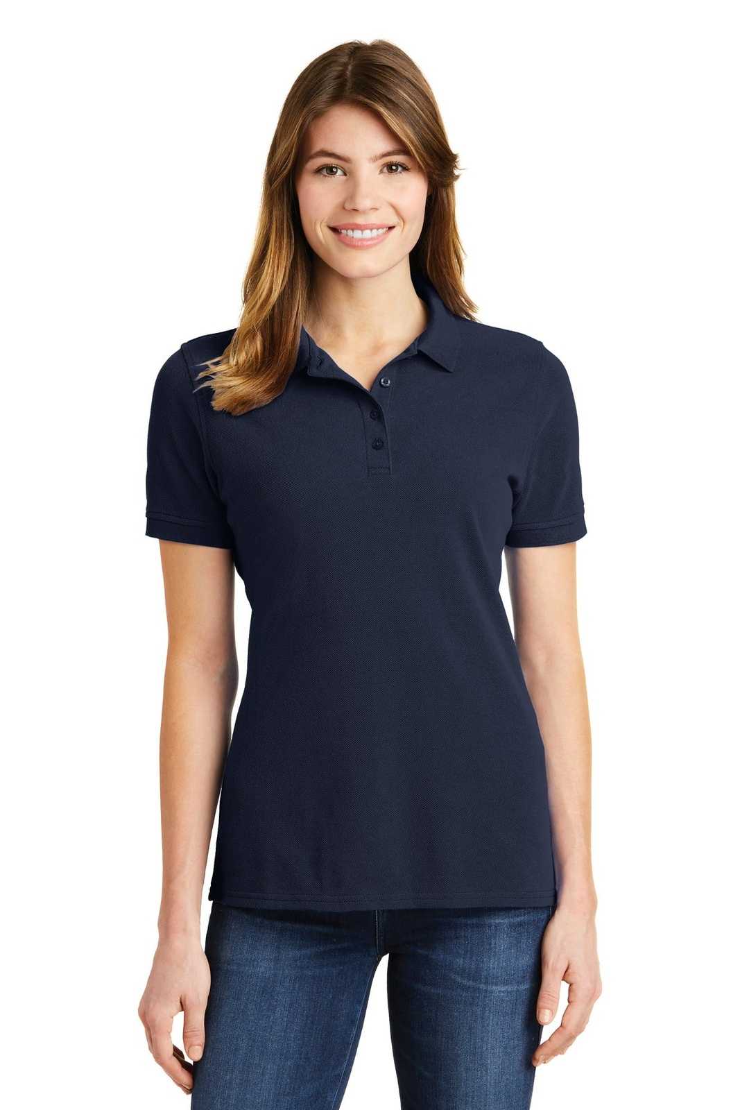 Port &amp; Company LKP1500 Ladies Combed Ring Spun Pique Polo - Deep Navy - HIT a Double - 1