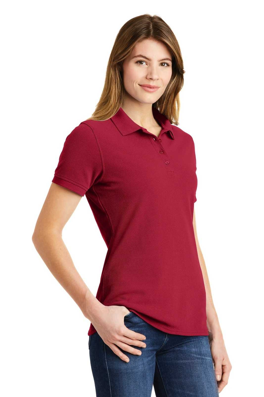 Port &amp; Company LKP1500 Ladies Combed Ring Spun Pique Polo - Red - HIT a Double - 4