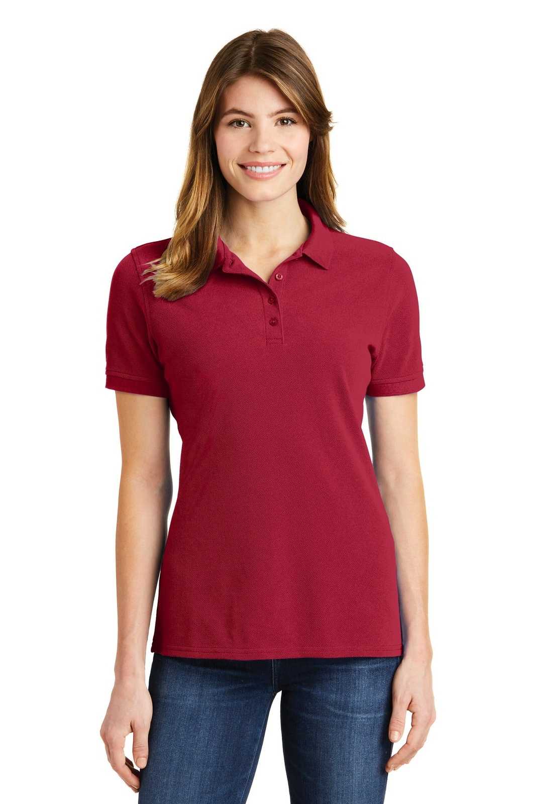 Port &amp; Company LKP1500 Ladies Combed Ring Spun Pique Polo - Red - HIT a Double - 1