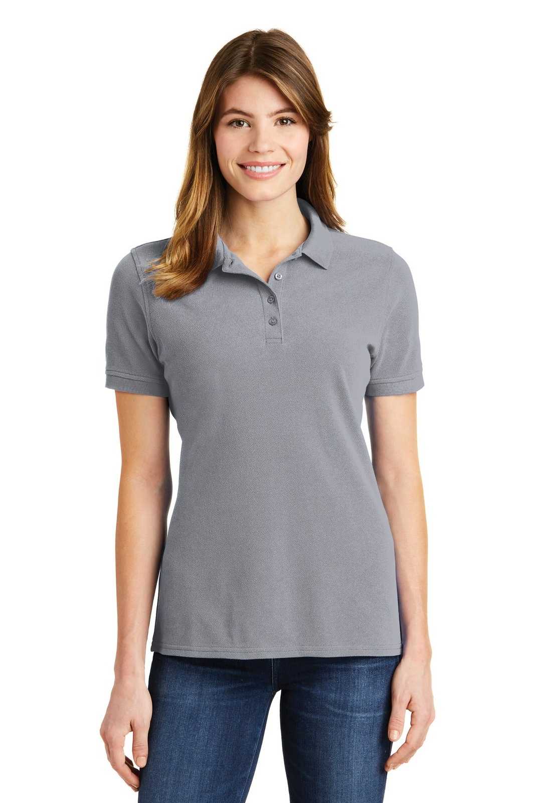 Port &amp; Company LKP1500 Ladies Combed Ring Spun Pique Polo - Silver - HIT a Double - 1