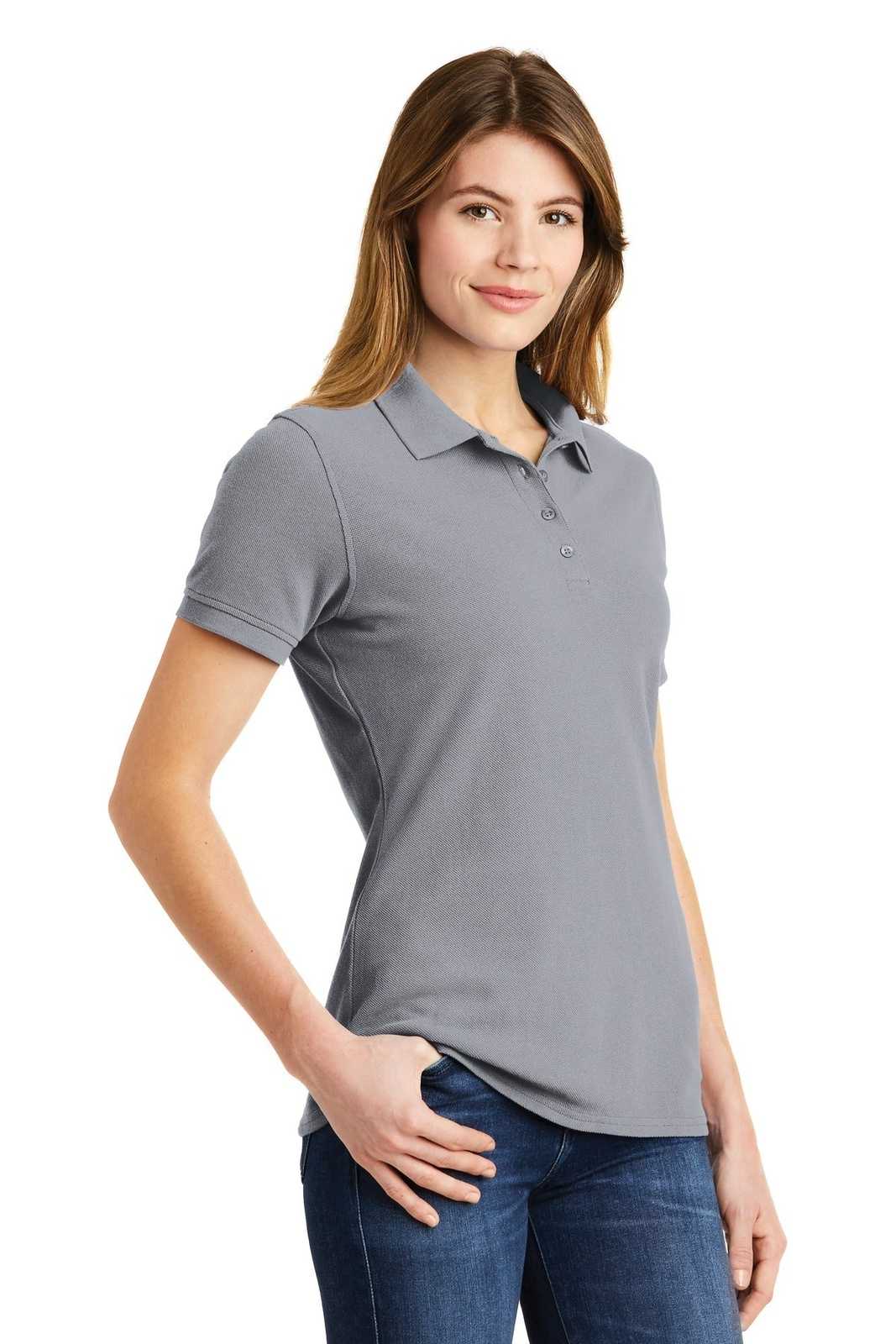 Port &amp; Company LKP1500 Ladies Combed Ring Spun Pique Polo - Silver - HIT a Double - 4