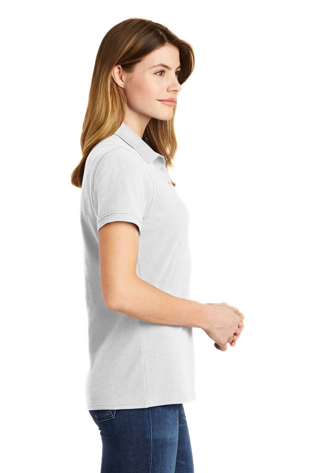Port &amp; Company LKP1500 Ladies Combed Ring Spun Pique Polo - White - HIT a Double - 3