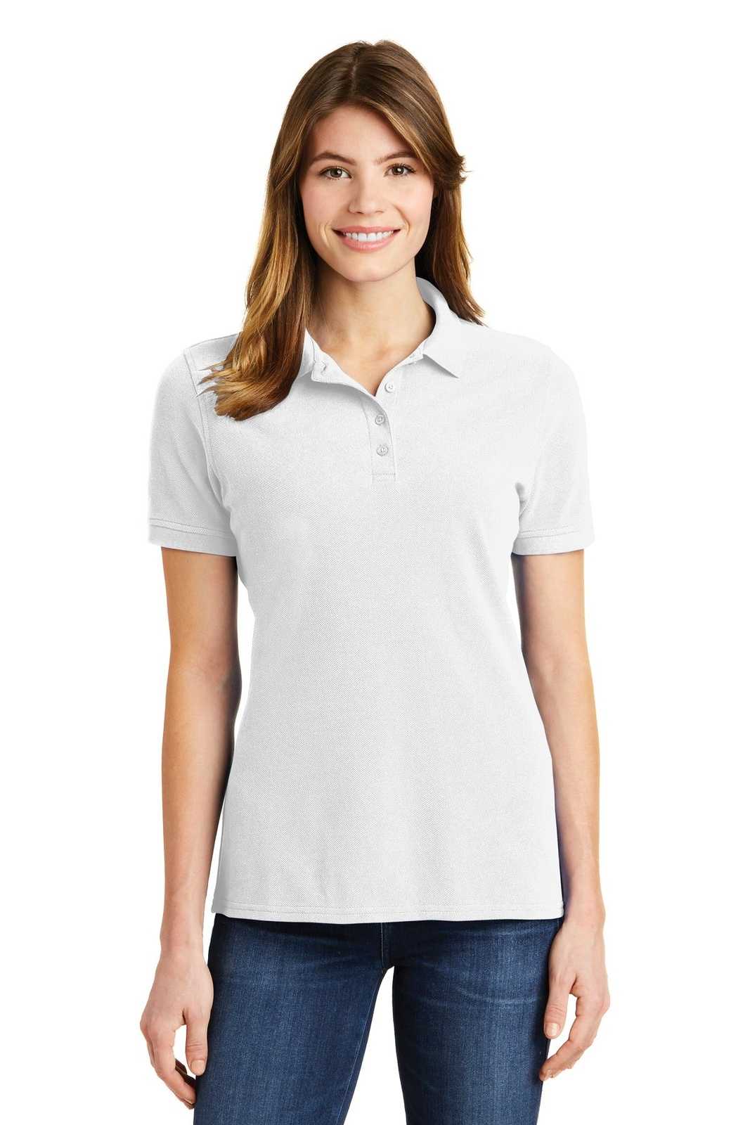 Port &amp; Company LKP1500 Ladies Combed Ring Spun Pique Polo - White - HIT a Double - 1