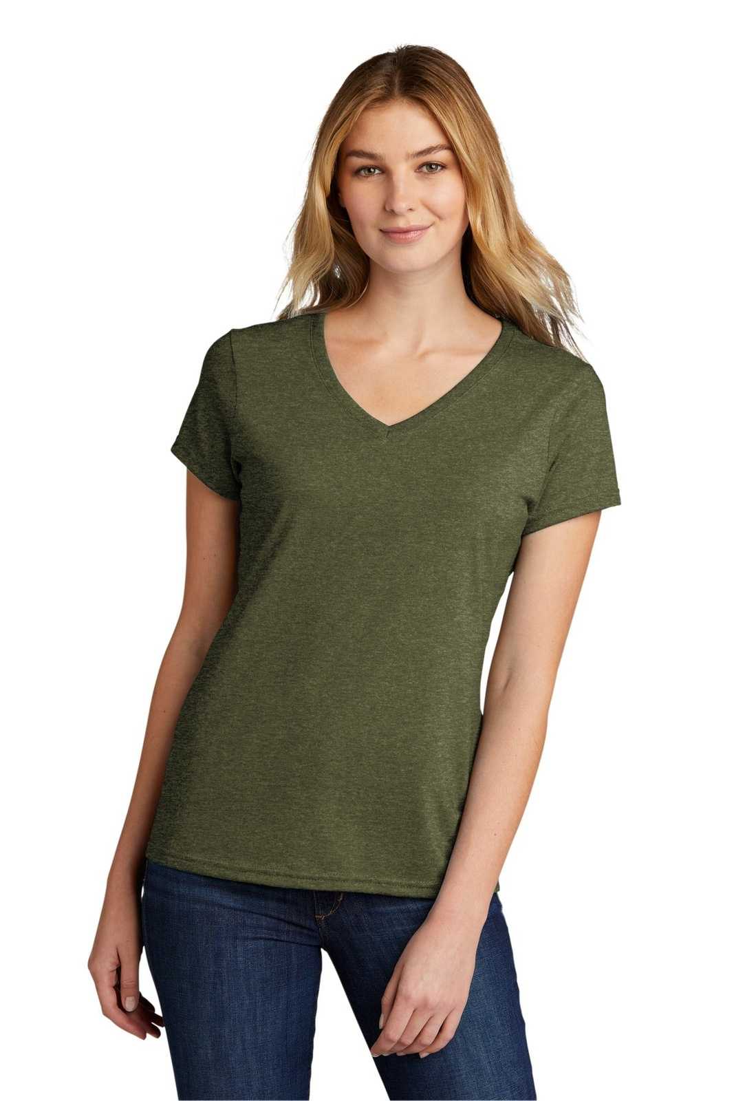 Port &amp; Company LPC330V Ladies Tri-Blend V-Neck Tee - Military Green Heather - HIT a Double - 1