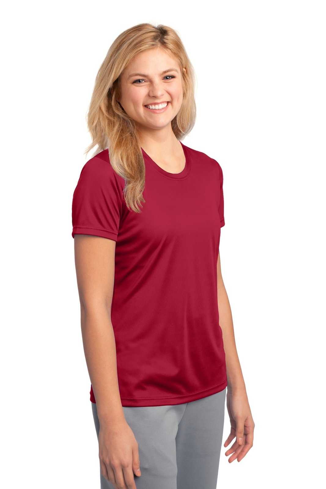 Port &amp; Company LPC380 Ladies Performance Tee - Red - HIT a Double - 4