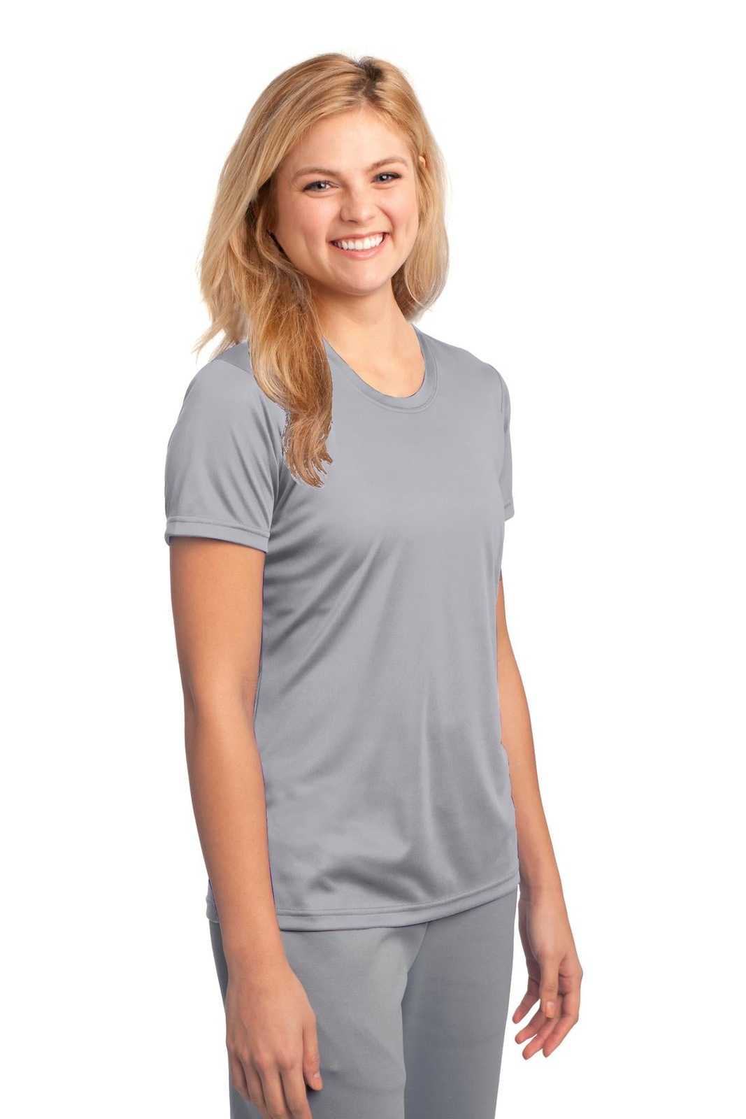 Port &amp; Company LPC380 Ladies Performance Tee - Silver - HIT a Double - 4