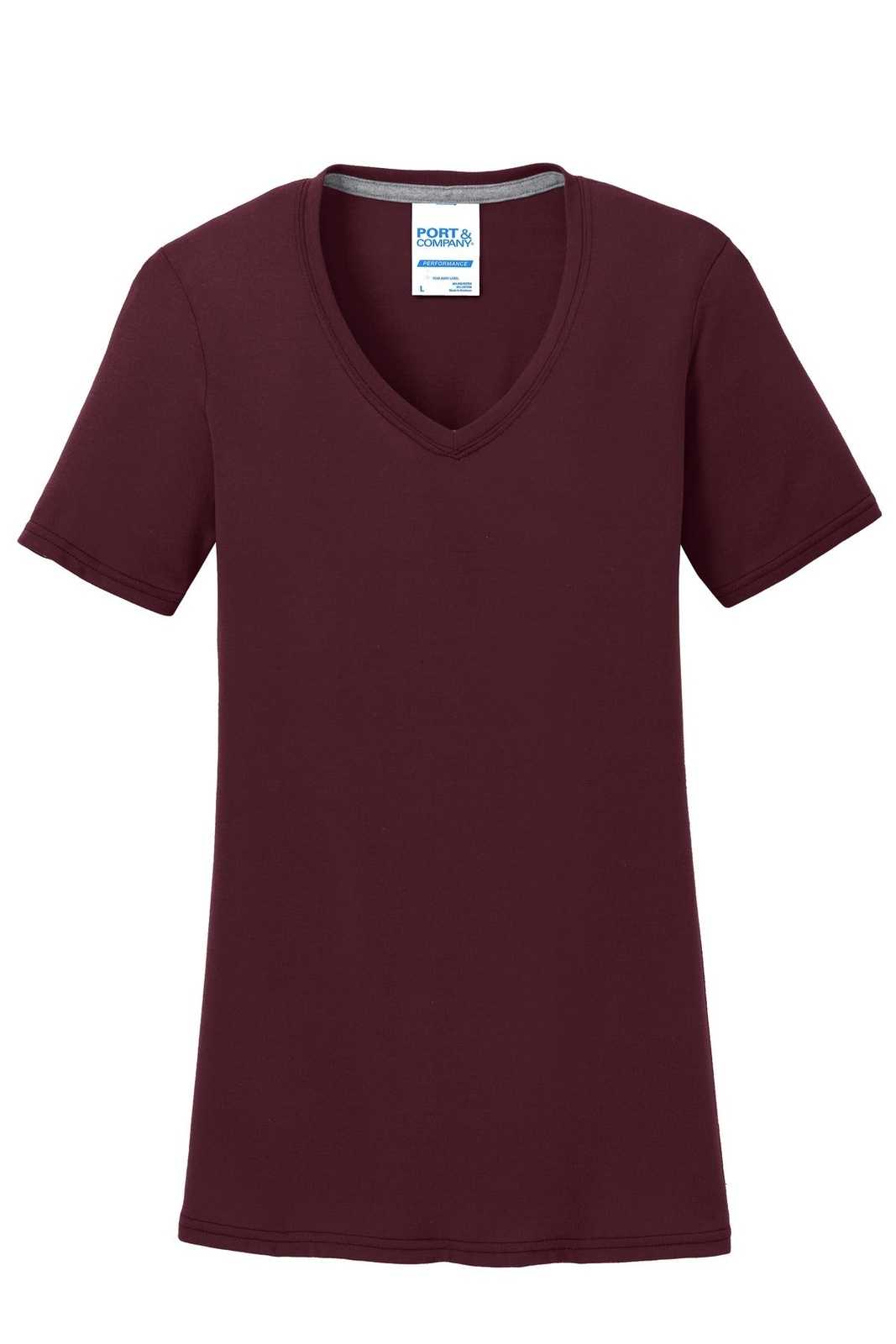 Port &amp; Company LPC381V Ladies Performance Blend V-Neck Tee - Athletic Maroon - HIT a Double - 5