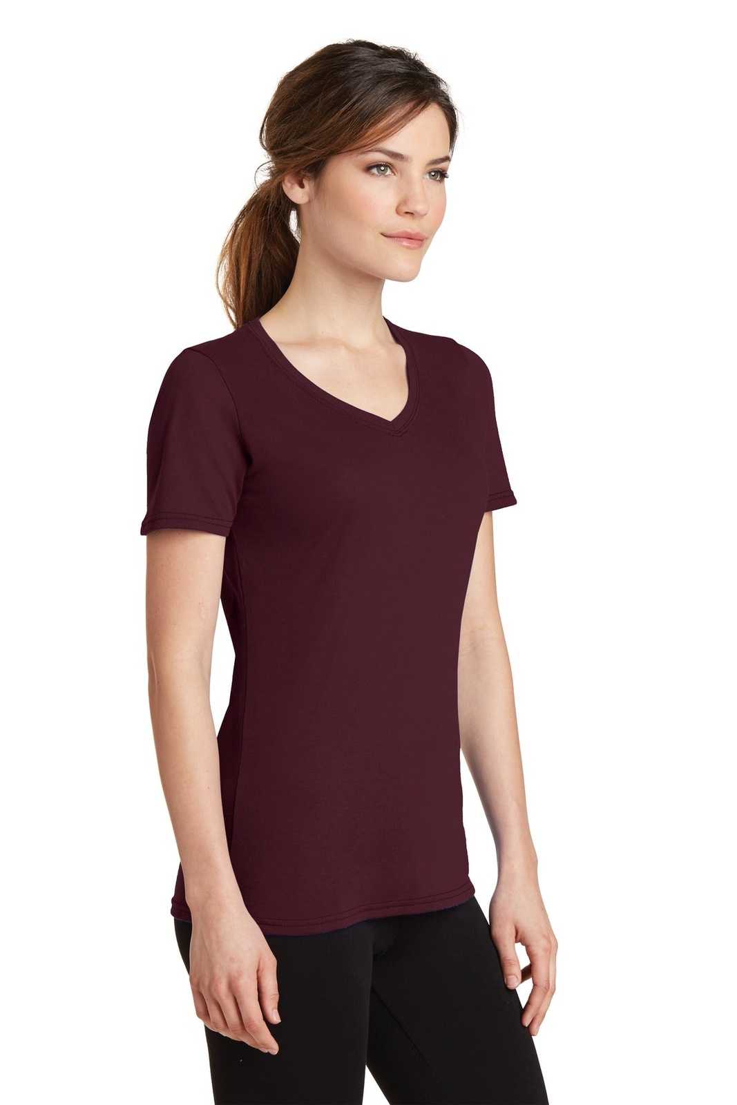 Port &amp; Company LPC381V Ladies Performance Blend V-Neck Tee - Athletic Maroon - HIT a Double - 4