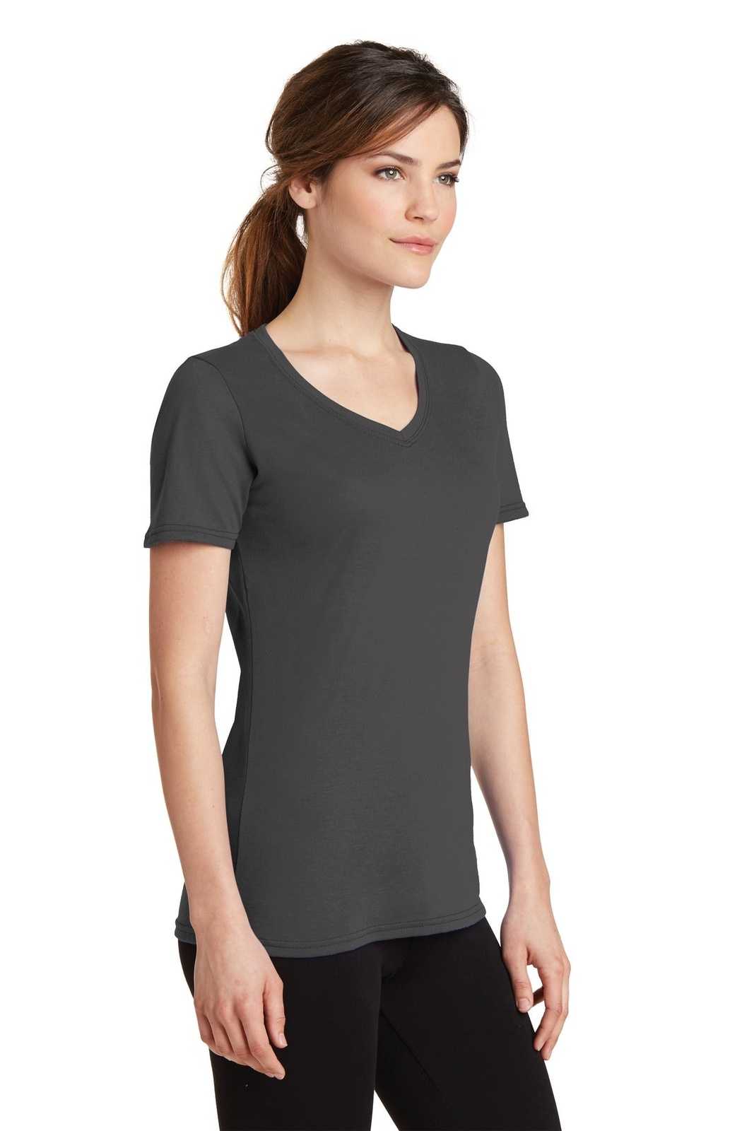 Port &amp; Company LPC381V Ladies Performance Blend V-Neck Tee - Charcoal - HIT a Double - 4