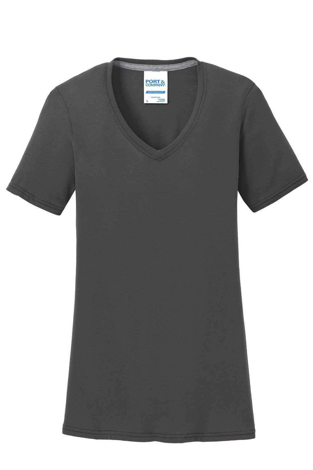 Port &amp; Company LPC381V Ladies Performance Blend V-Neck Tee - Charcoal - HIT a Double - 5