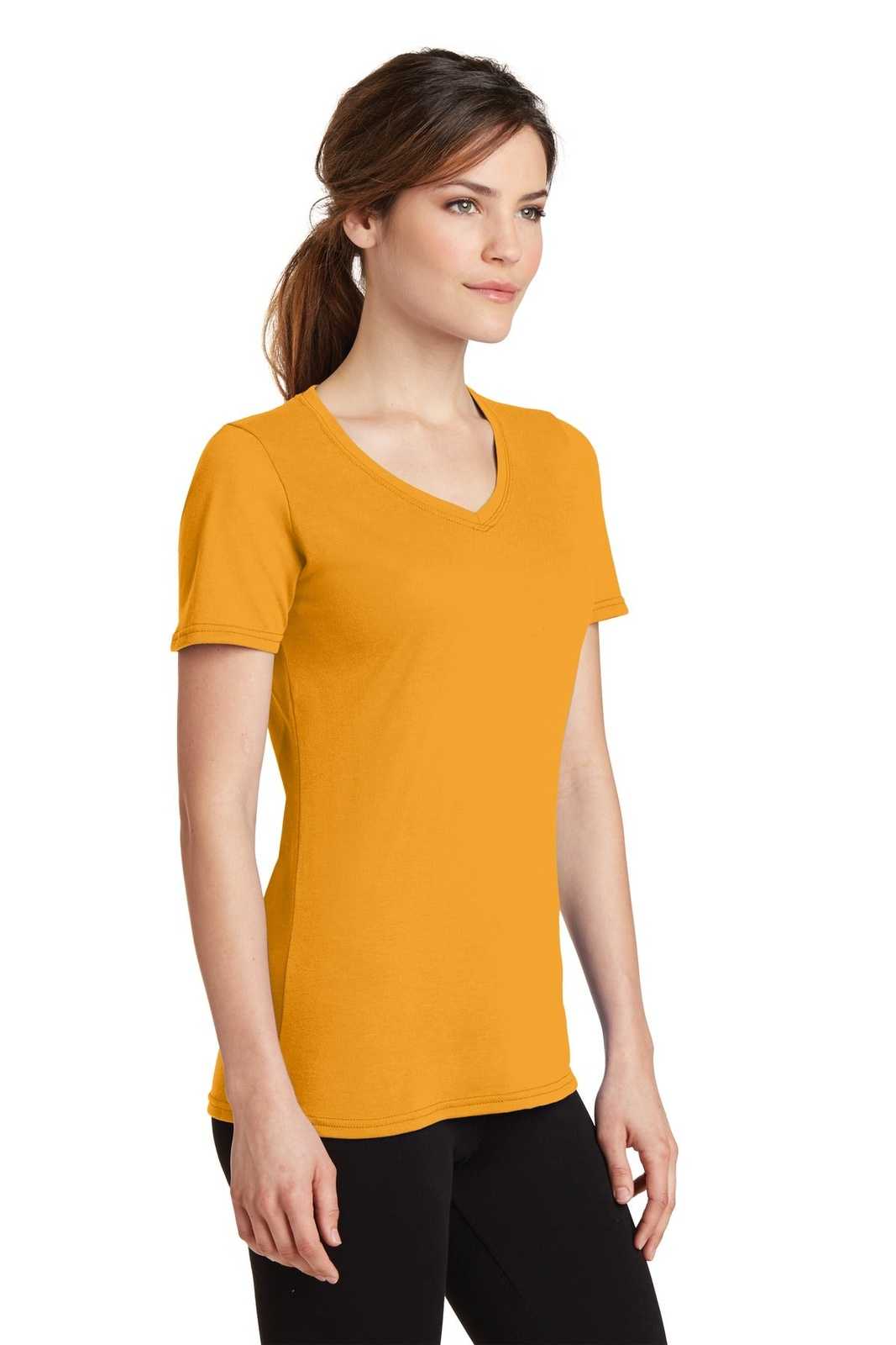 Port &amp; Company LPC381V Ladies Performance Blend V-Neck Tee - Gold - HIT a Double - 4