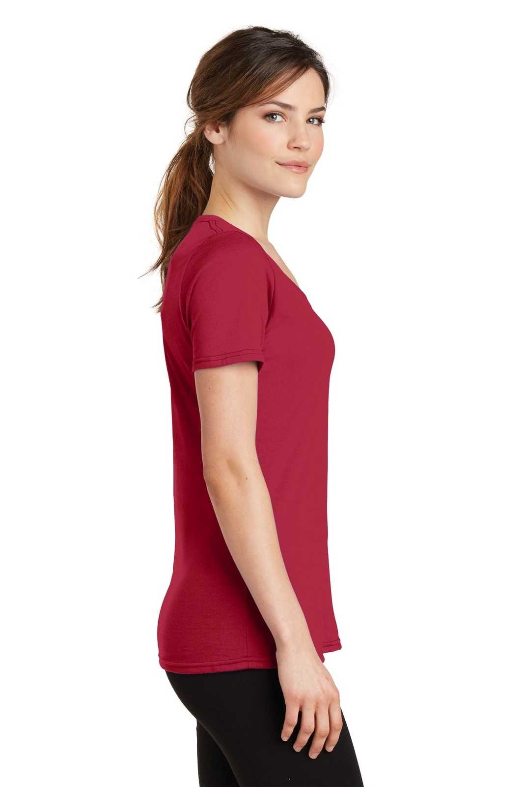Port &amp; Company LPC381V Ladies Performance Blend V-Neck Tee - Red - HIT a Double - 3