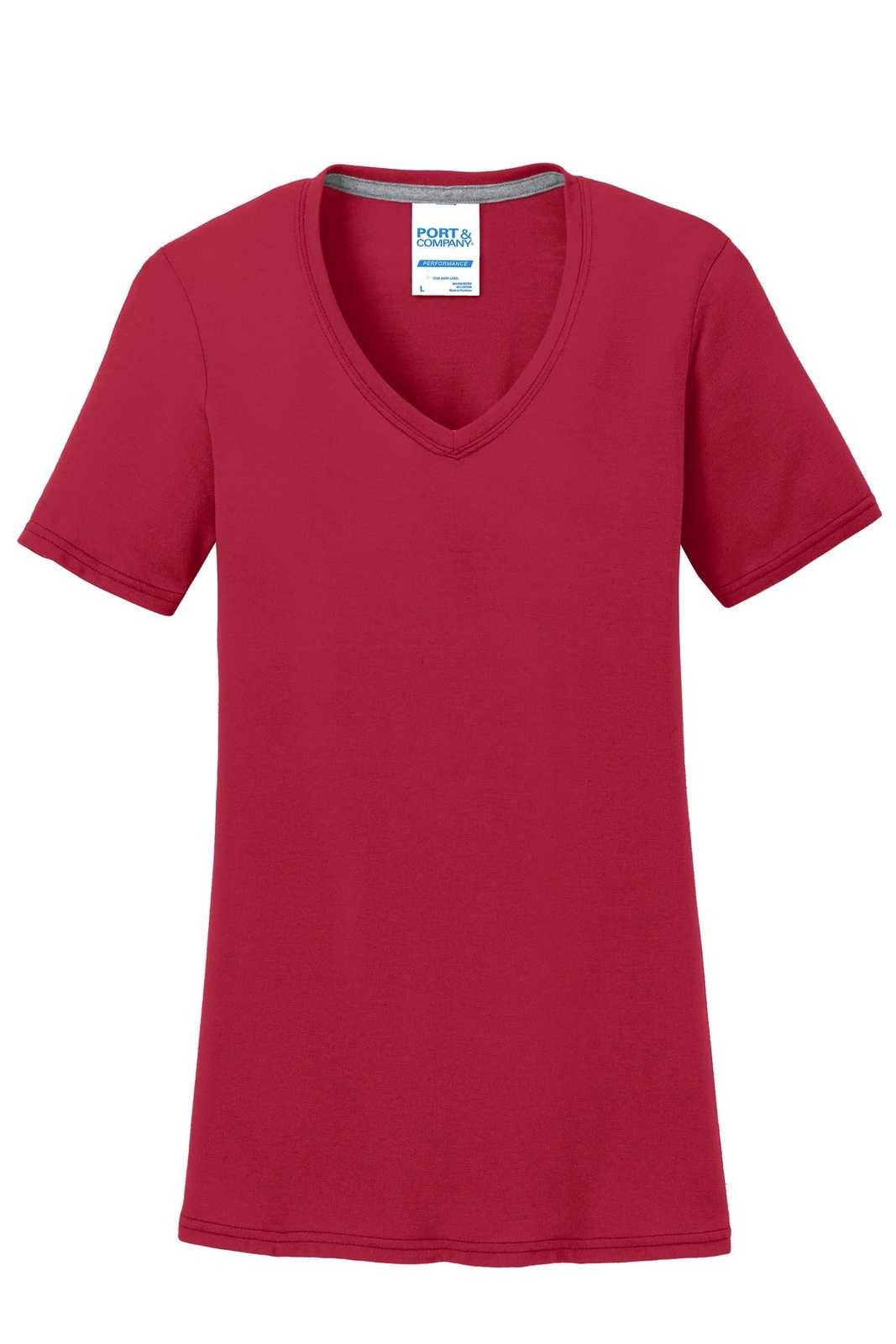 Port &amp; Company LPC381V Ladies Performance Blend V-Neck Tee - Red - HIT a Double - 5