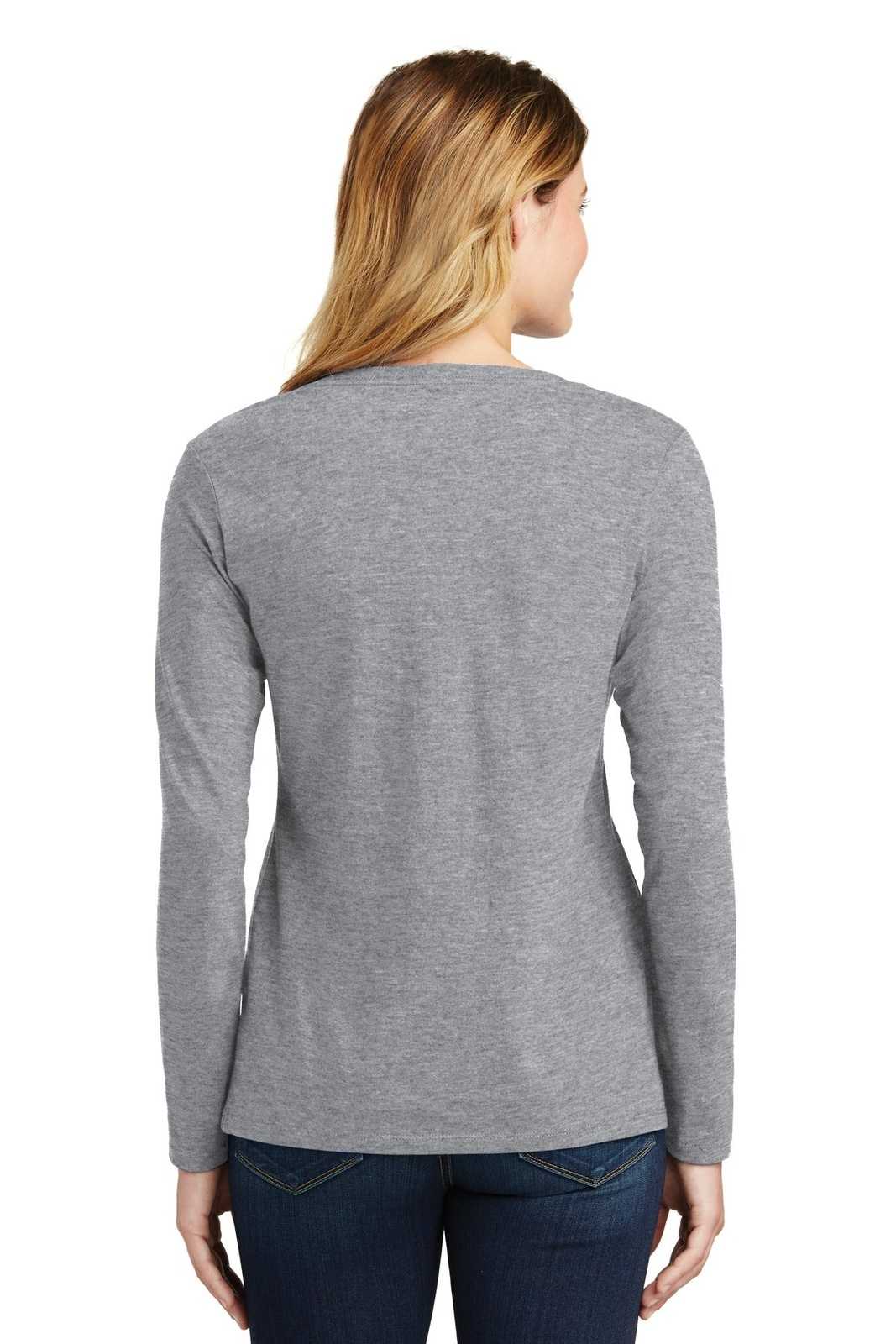 Port &amp; Company LPC450VLS Ladies Long Sleeve Fan Favorite V-Neck Tee - Athletic Heather - HIT a Double - 2