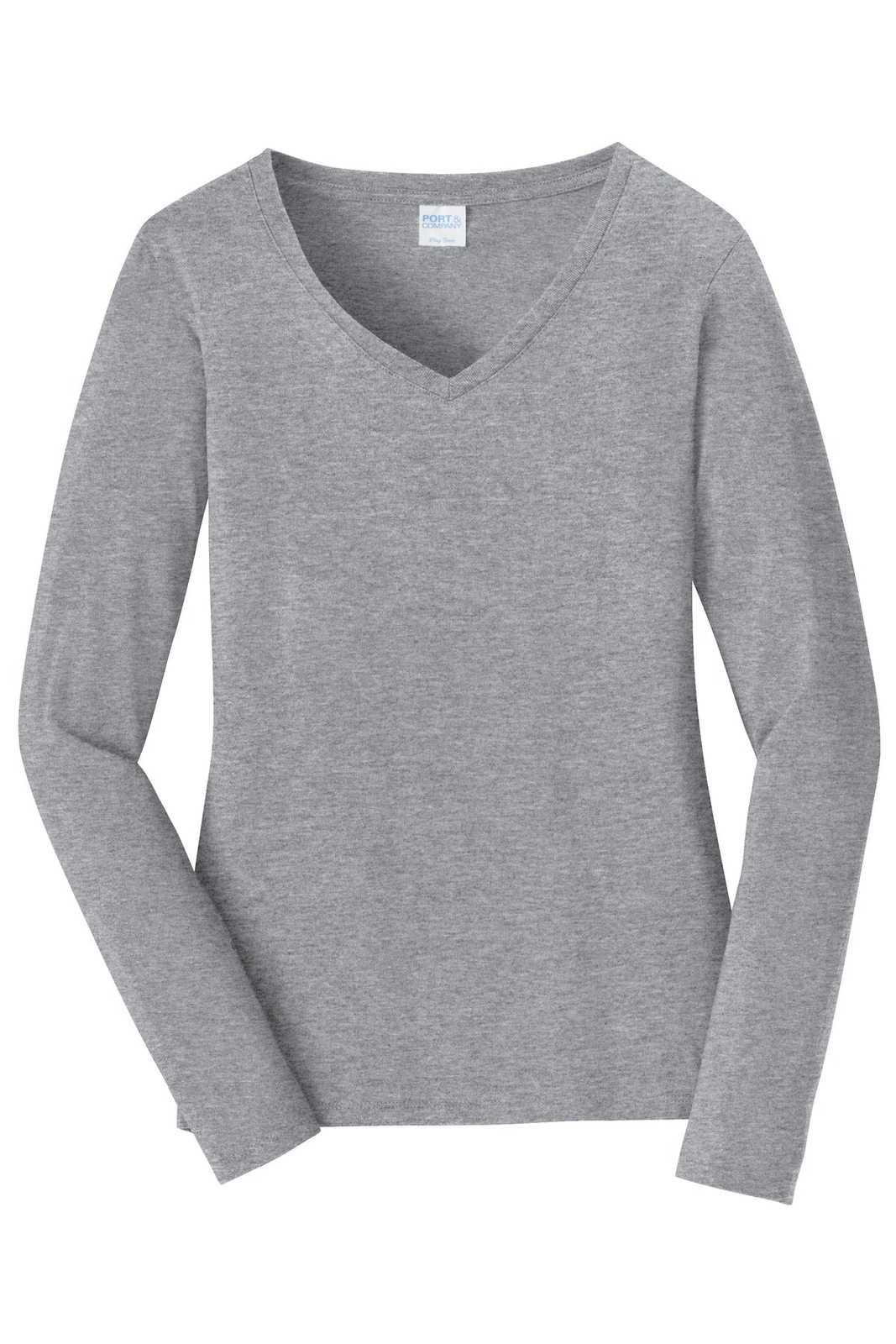 Port &amp; Company LPC450VLS Ladies Long Sleeve Fan Favorite V-Neck Tee - Athletic Heather - HIT a Double - 5