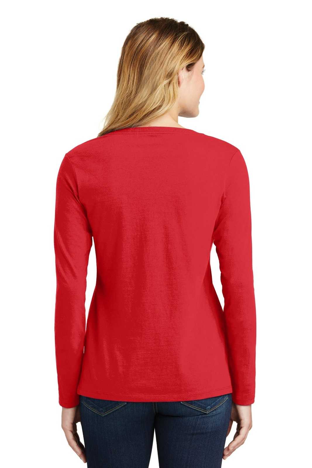 Port &amp; Company LPC450VLS Ladies Long Sleeve Fan Favorite V-Neck Tee - Bright Red - HIT a Double - 2
