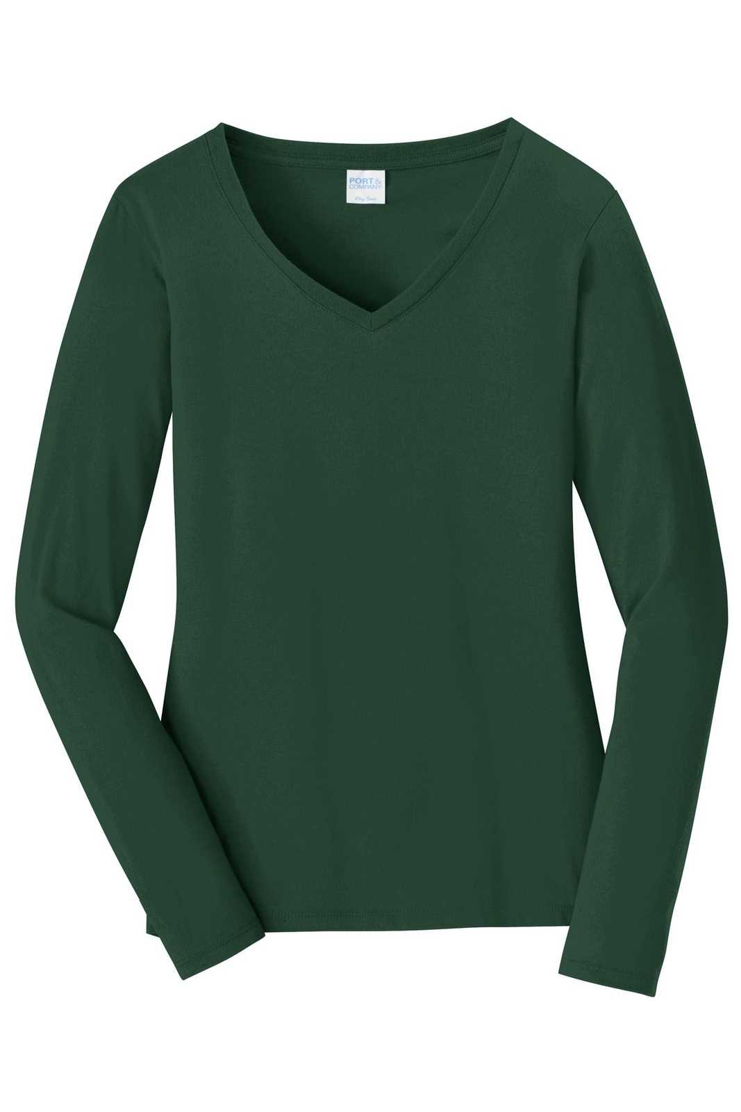 Port &amp; Company LPC450VLS Ladies Long Sleeve Fan Favorite V-Neck Tee - Forest Green - HIT a Double - 5