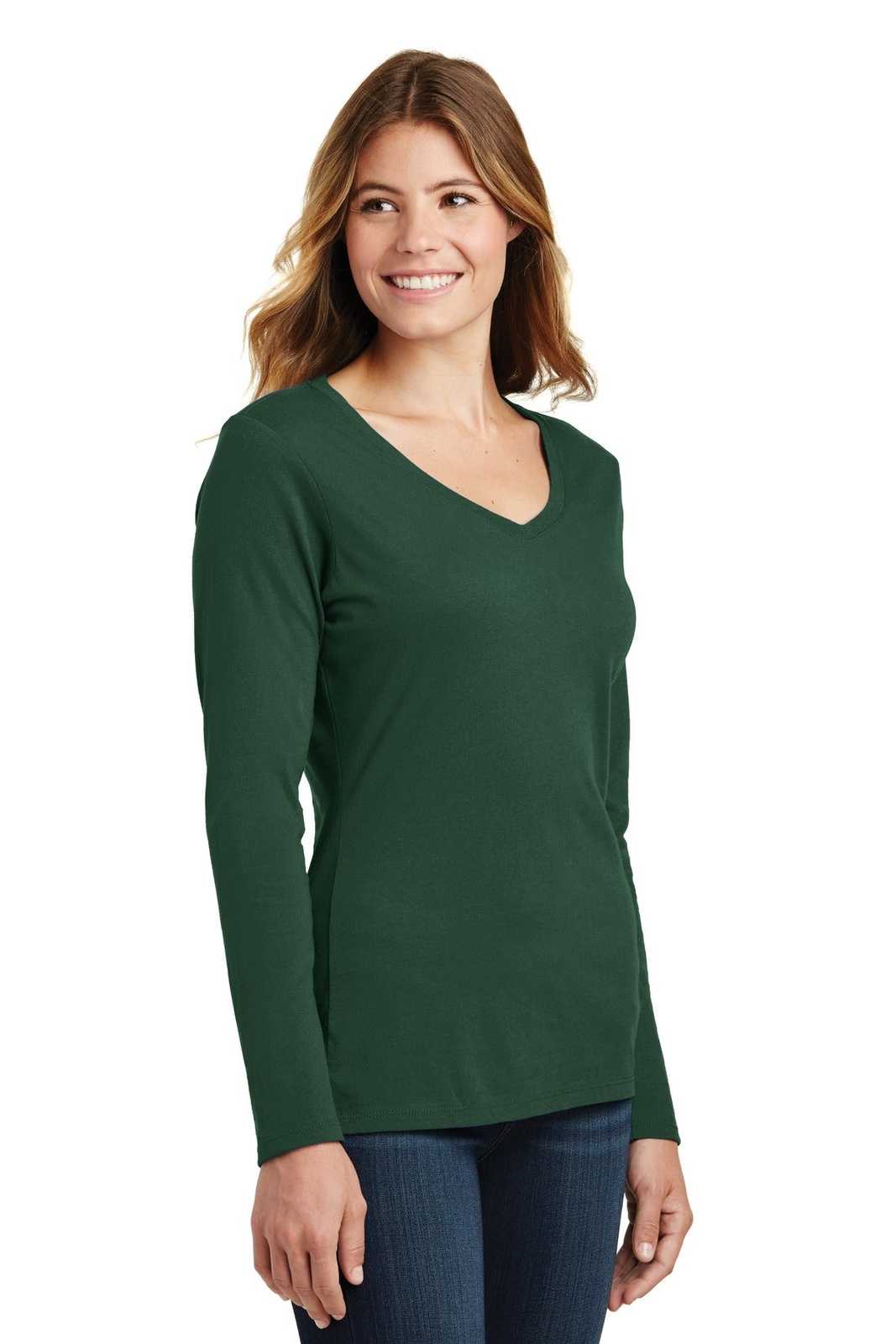Port &amp; Company LPC450VLS Ladies Long Sleeve Fan Favorite V-Neck Tee - Forest Green - HIT a Double - 4