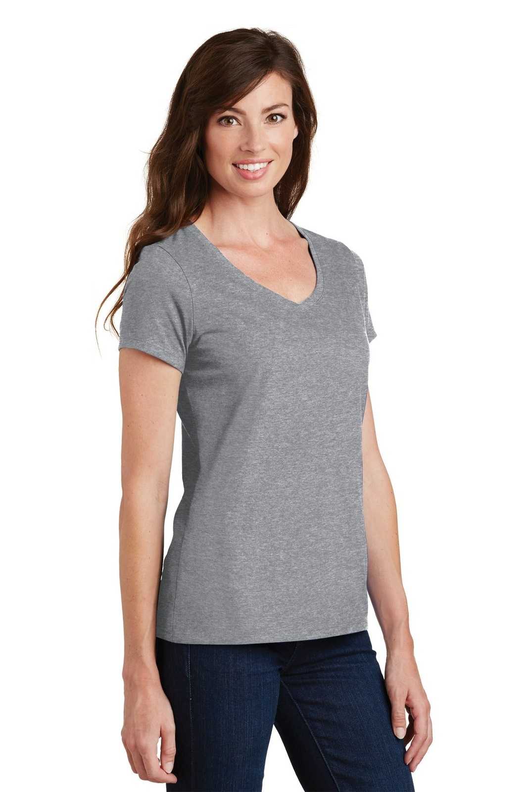 Port &amp; Company LPC450V Ladies Fan Favorite V-Neck Tee - Athletic Heather - HIT a Double - 4
