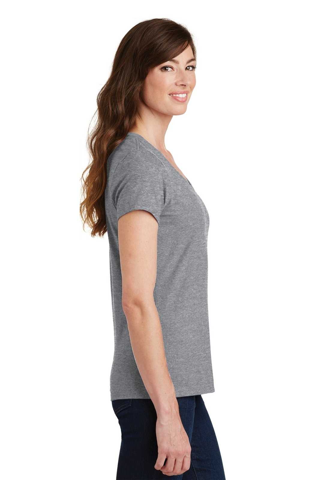 Port &amp; Company LPC450V Ladies Fan Favorite V-Neck Tee - Athletic Heather - HIT a Double - 3