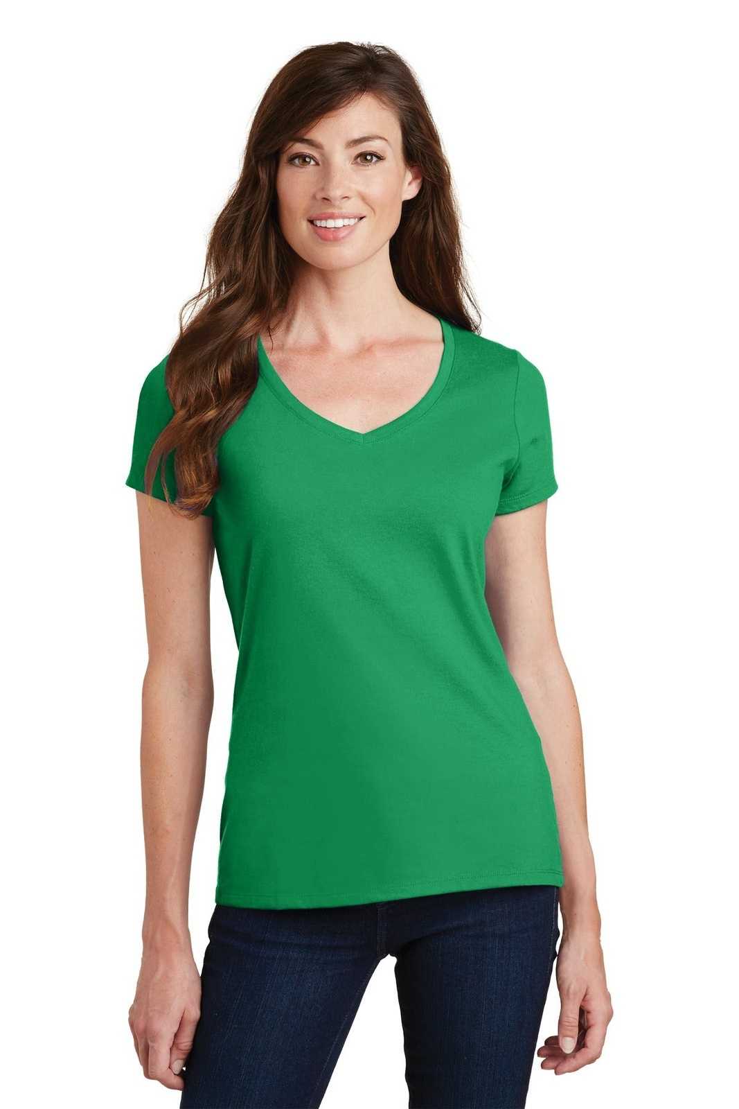 Port &amp; Company LPC450V Ladies Fan Favorite V-Neck Tee - Athletic Kelly - HIT a Double - 1