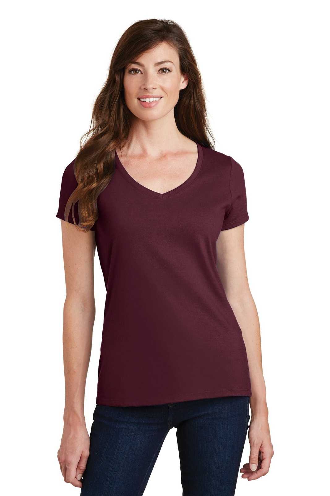 Port &amp; Company LPC450V Ladies Fan Favorite V-Neck Tee - Athletic Maroon - HIT a Double - 1