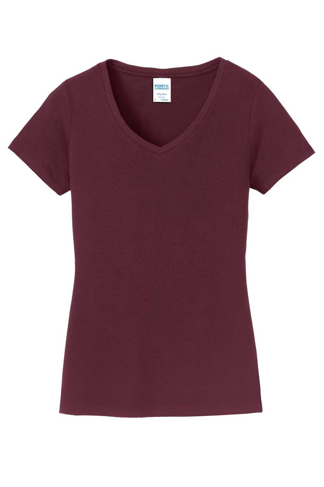 Port &amp; Company LPC450V Ladies Fan Favorite V-Neck Tee - Athletic Maroon - HIT a Double - 5