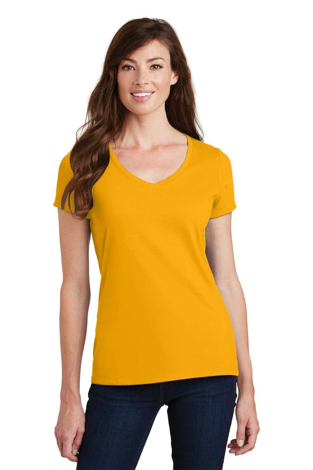 Port &amp; Company LPC450V Ladies Fan Favorite V-Neck Tee - Bright Gold - HIT a Double - 1