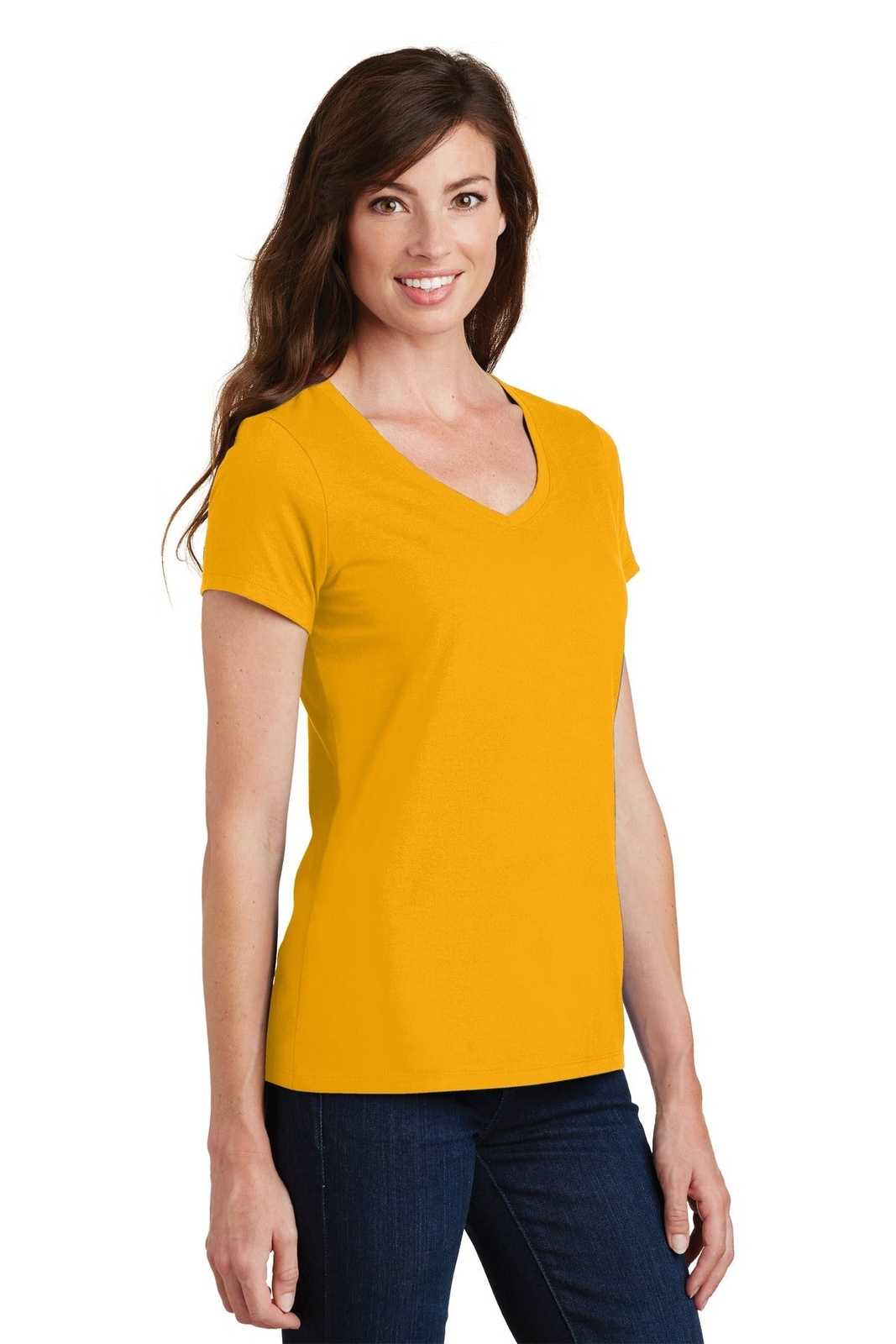 Port &amp; Company LPC450V Ladies Fan Favorite V-Neck Tee - Bright Gold - HIT a Double - 4