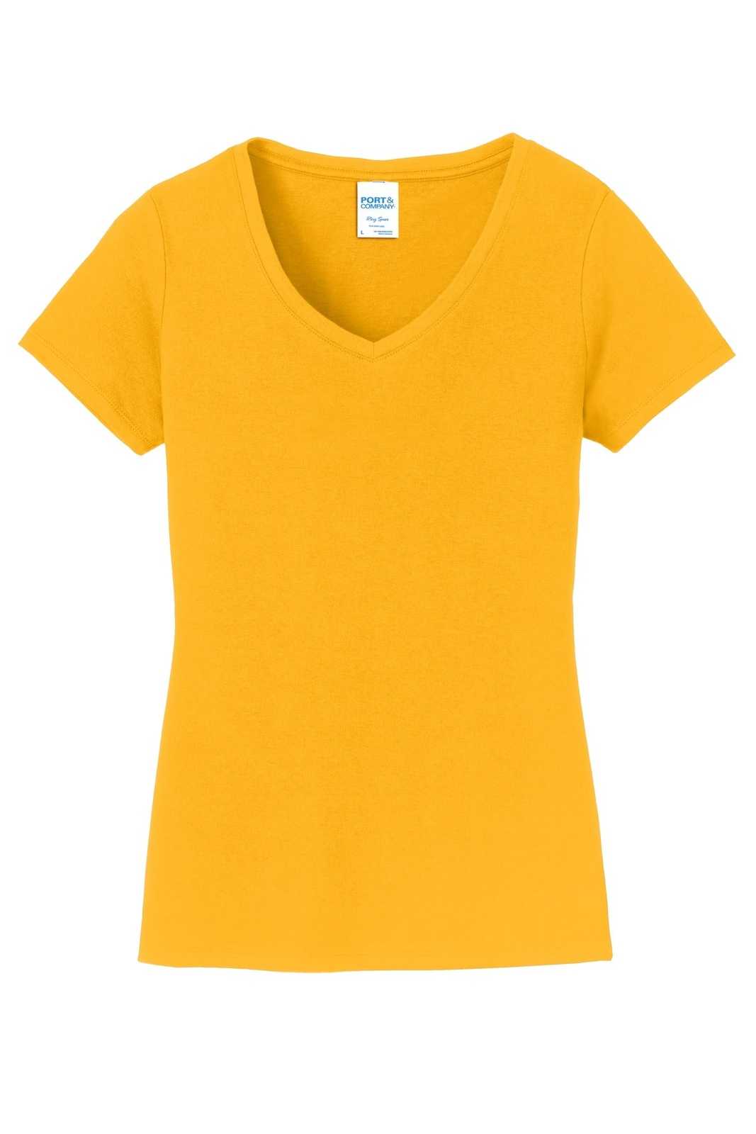 Port &amp; Company LPC450V Ladies Fan Favorite V-Neck Tee - Bright Gold - HIT a Double - 5