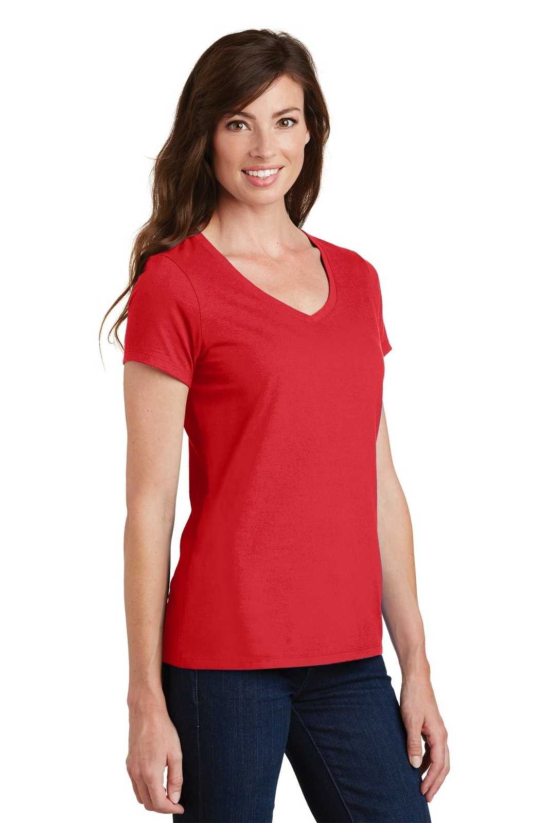 Port &amp; Company LPC450V Ladies Fan Favorite V-Neck Tee - Bright Red - HIT a Double - 4