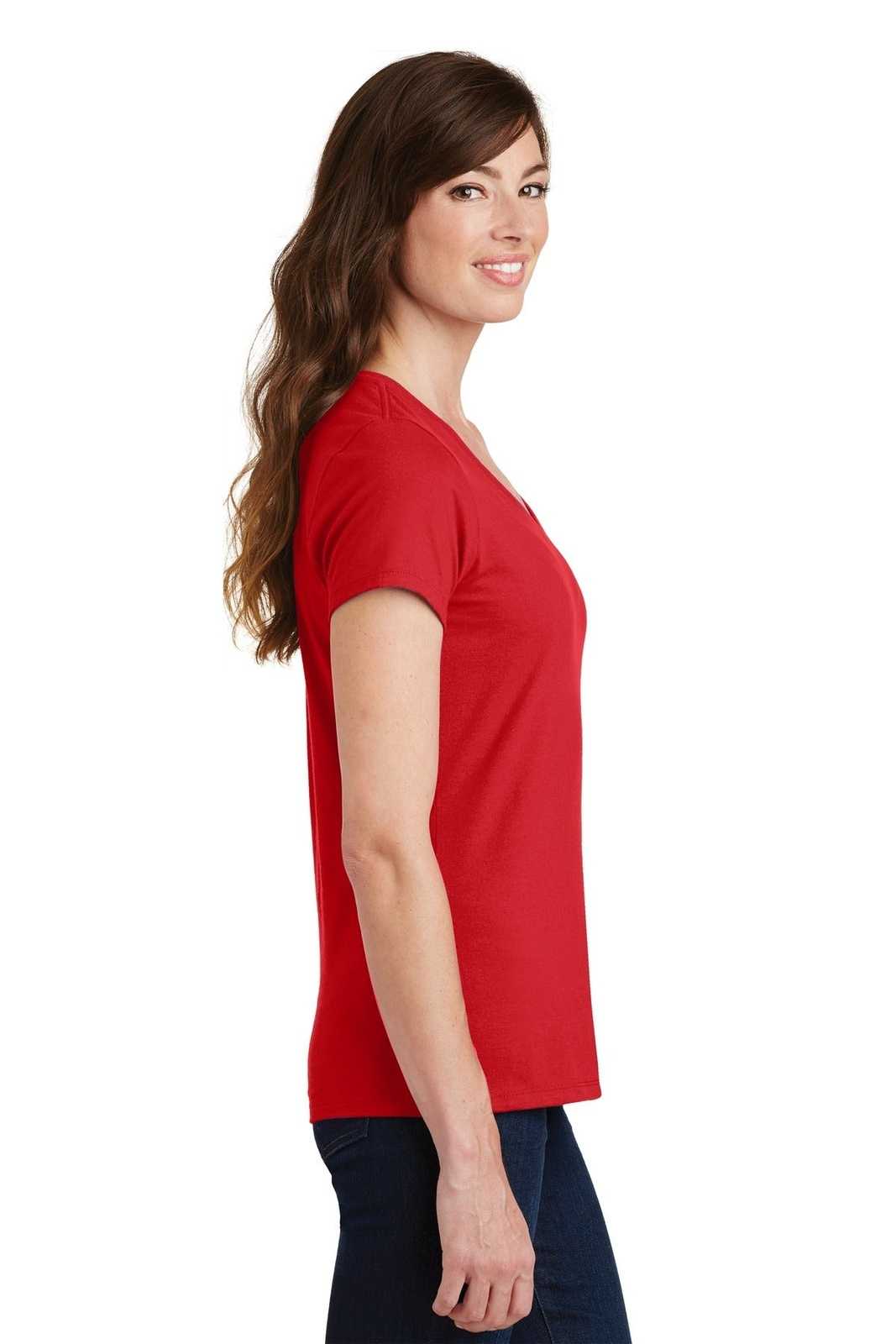 Port &amp; Company LPC450V Ladies Fan Favorite V-Neck Tee - Bright Red - HIT a Double - 3