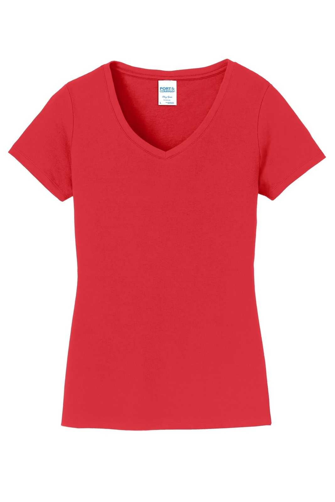 Port &amp; Company LPC450V Ladies Fan Favorite V-Neck Tee - Bright Red - HIT a Double - 5