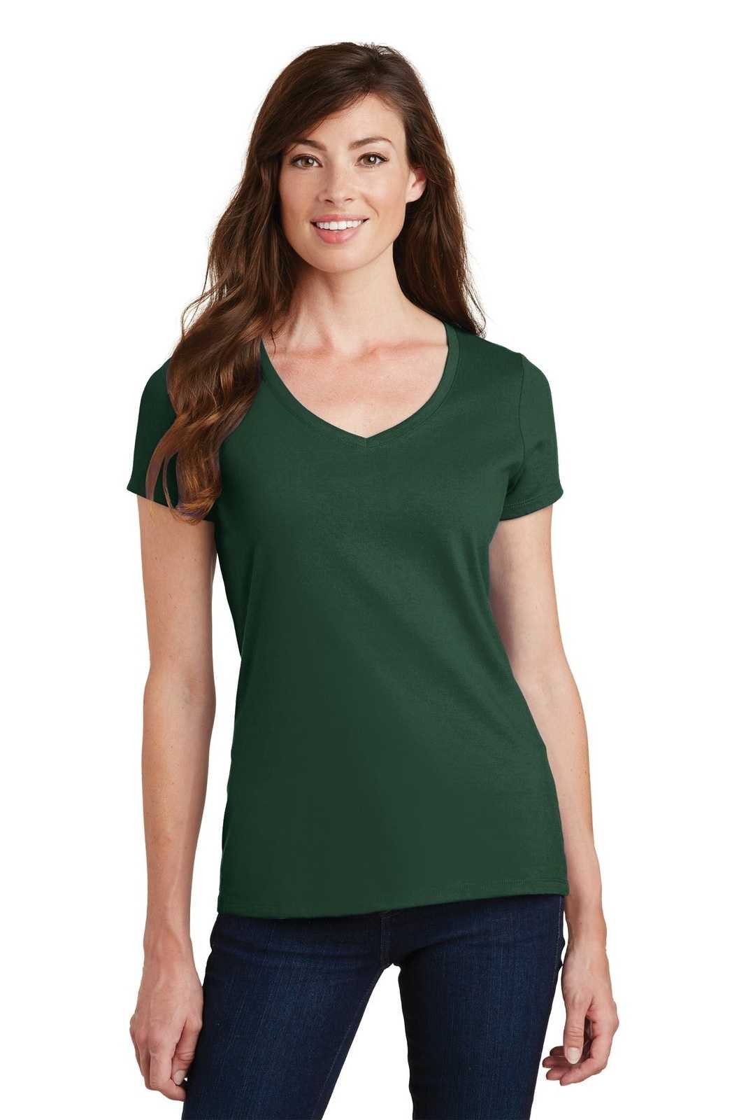 Port &amp; Company LPC450V Ladies Fan Favorite V-Neck Tee - Forest Green - HIT a Double - 1