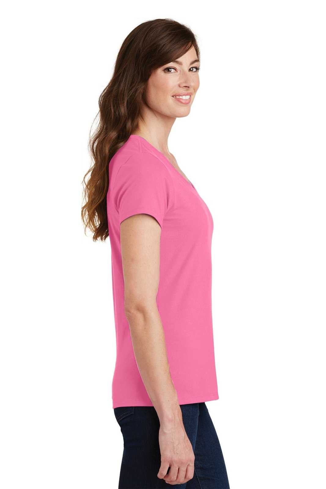 Port &amp; Company LPC450V Ladies Fan Favorite V-Neck Tee - New Pink - HIT a Double - 3