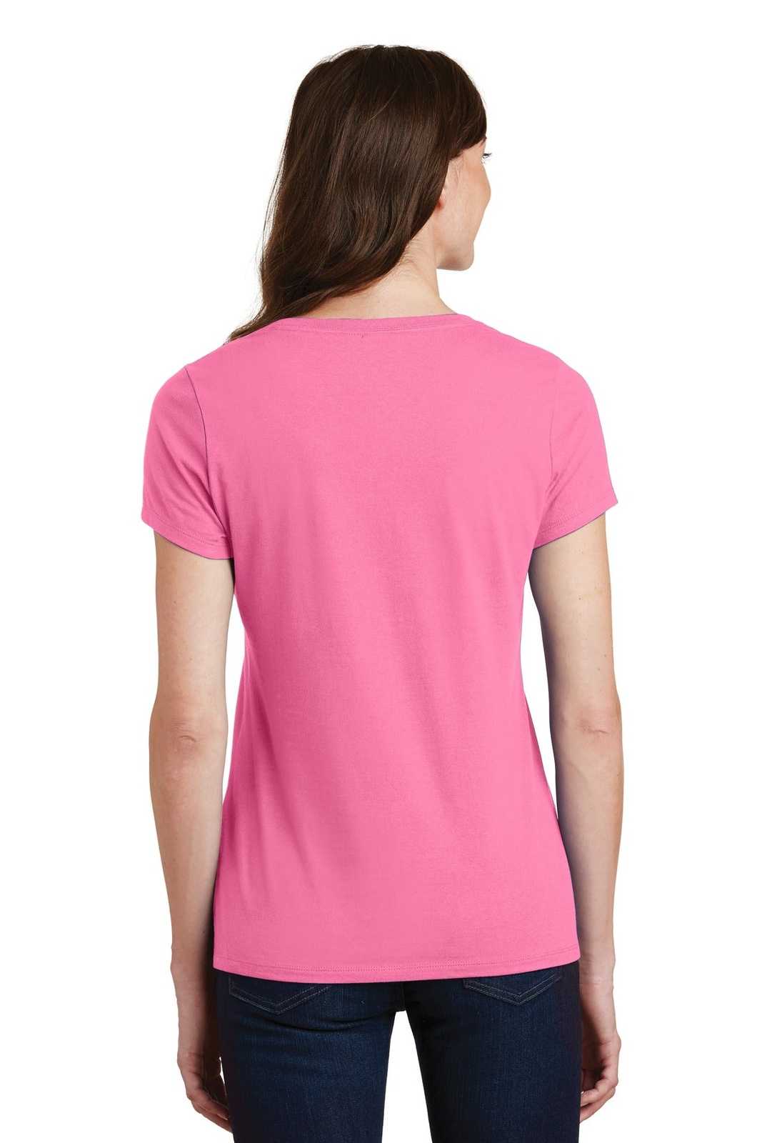 Port &amp; Company LPC450V Ladies Fan Favorite V-Neck Tee - New Pink - HIT a Double - 2