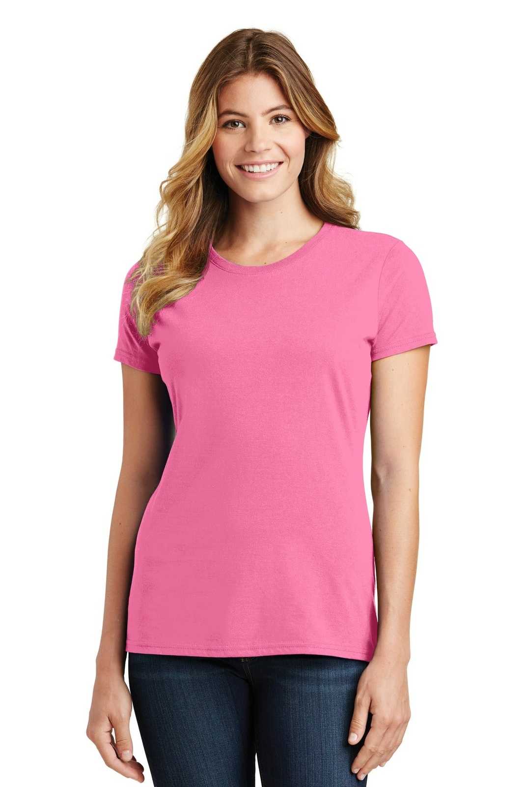 Port &amp; Company LPC450 Ladies Fan Favorite Tee - New Pink - HIT a Double - 1