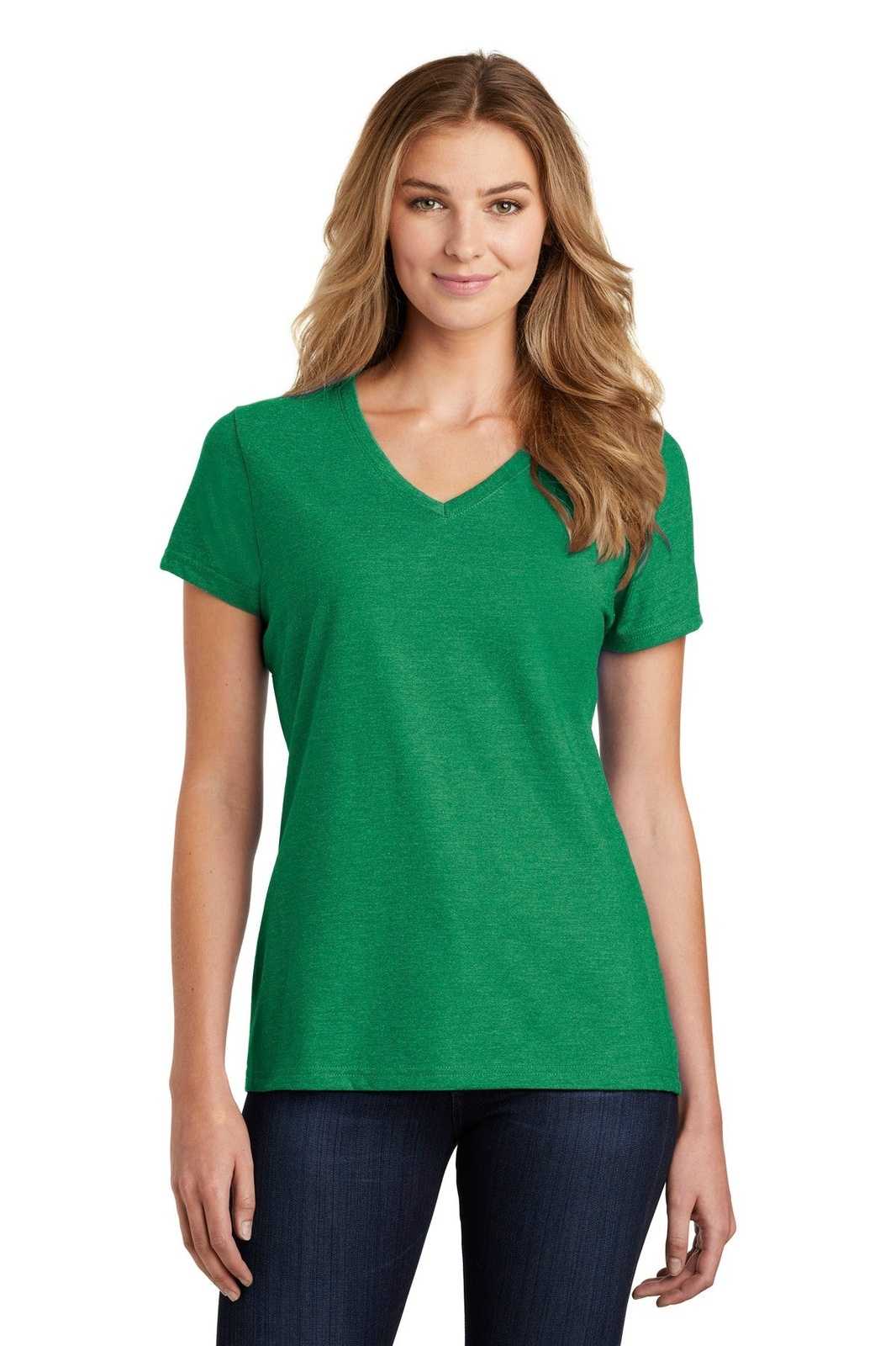 Port &amp; Company LPC455V Ladies Fan Favorite Blend V-Neck Tee - Athletic Kelly Green Heather - HIT a Double - 1