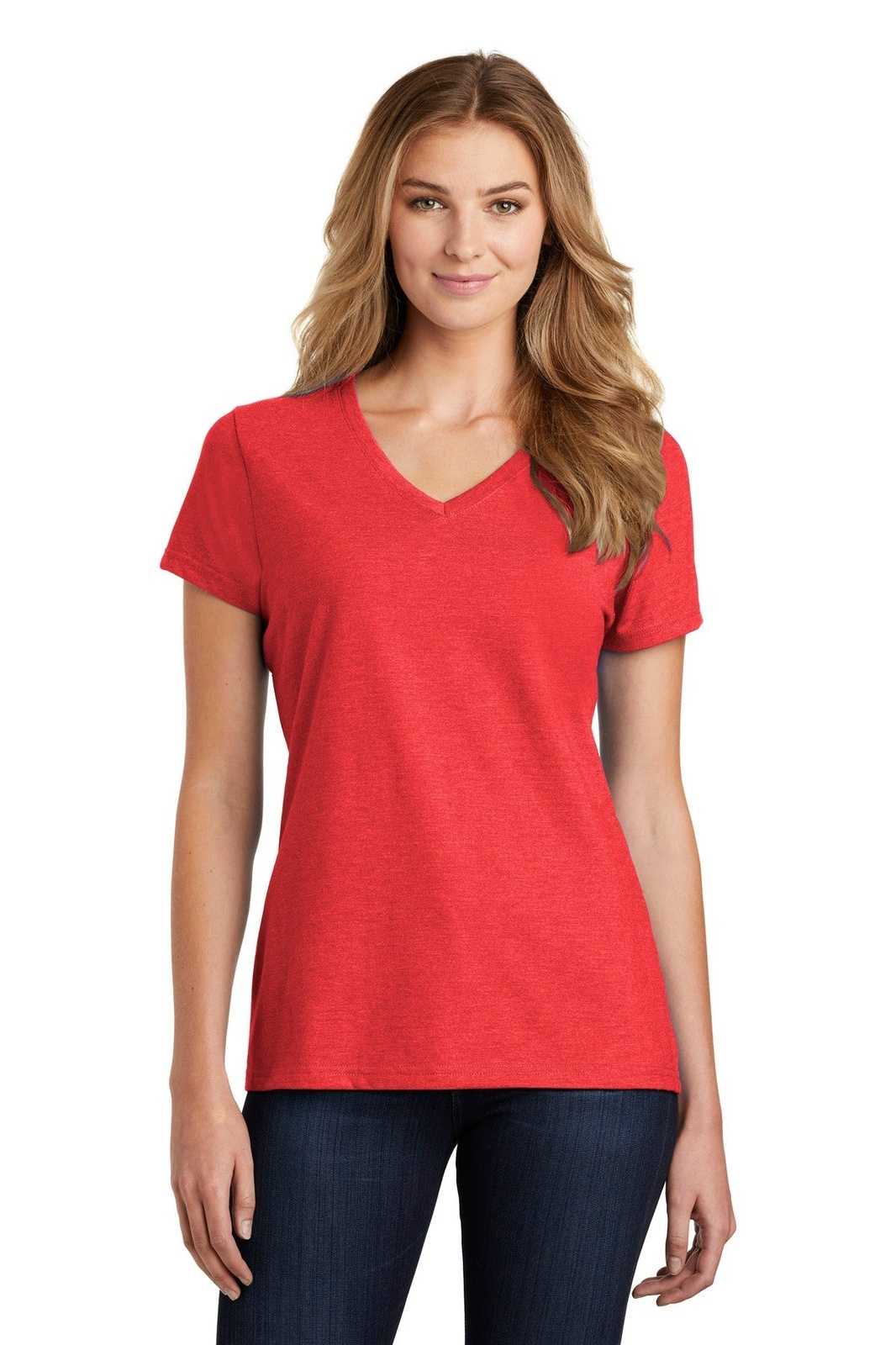 Port &amp; Company LPC455V Ladies Fan Favorite Blend V-Neck Tee - Bright Red Heather - HIT a Double - 1
