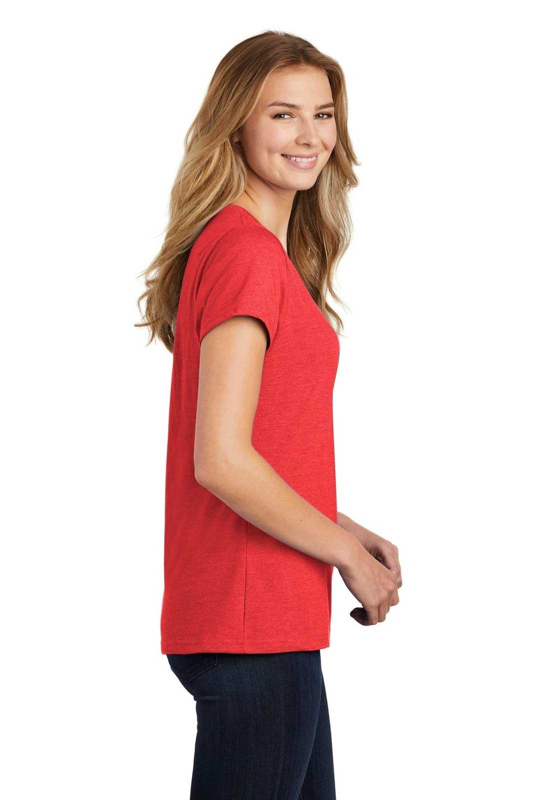 Port &amp; Company LPC455V Ladies Fan Favorite Blend V-Neck Tee - Bright Red Heather - HIT a Double - 3