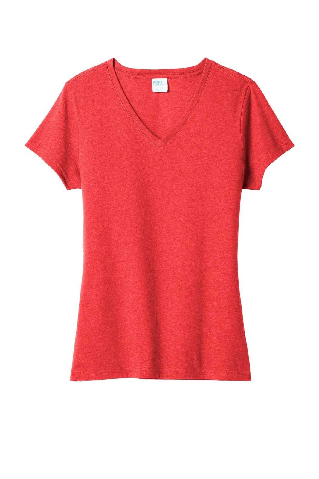Port &amp; Company LPC455V Ladies Fan Favorite Blend V-Neck Tee - Bright Red Heather - HIT a Double - 5