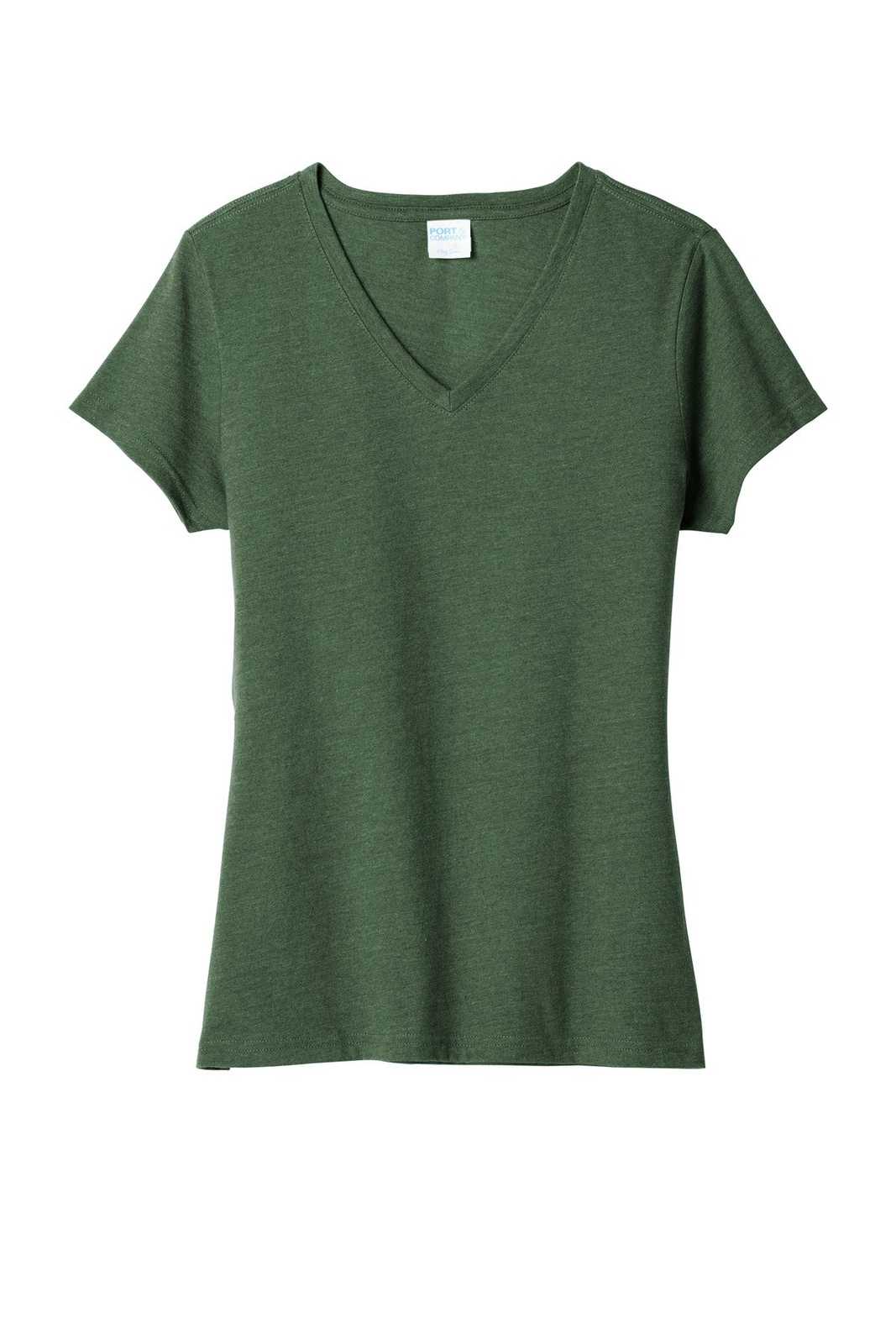 Port &amp; Company LPC455V Ladies Fan Favorite Blend V-Neck Tee - Forest Green Heather - HIT a Double - 5
