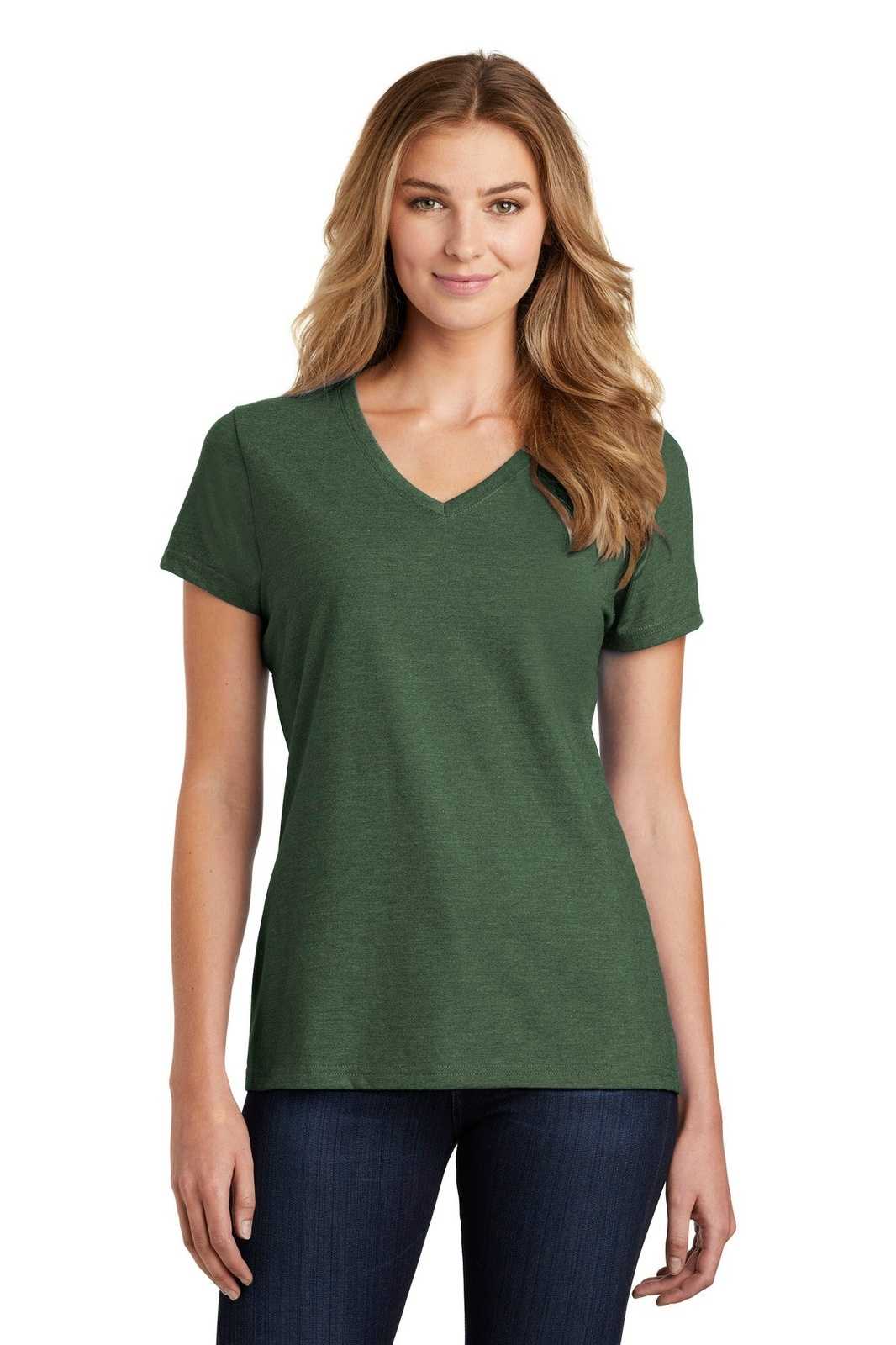 Port &amp; Company LPC455V Ladies Fan Favorite Blend V-Neck Tee - Forest Green Heather - HIT a Double - 1