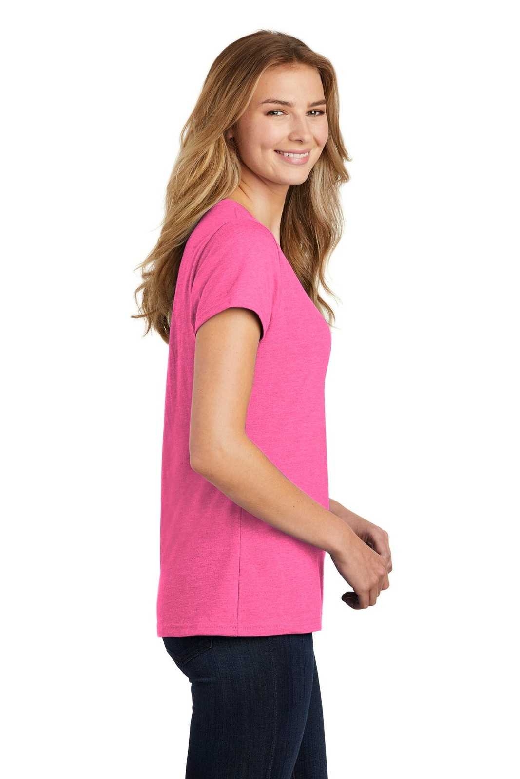Port &amp; Company LPC455V Ladies Fan Favorite Blend V-Neck Tee - Neon Pink Heather - HIT a Double - 3