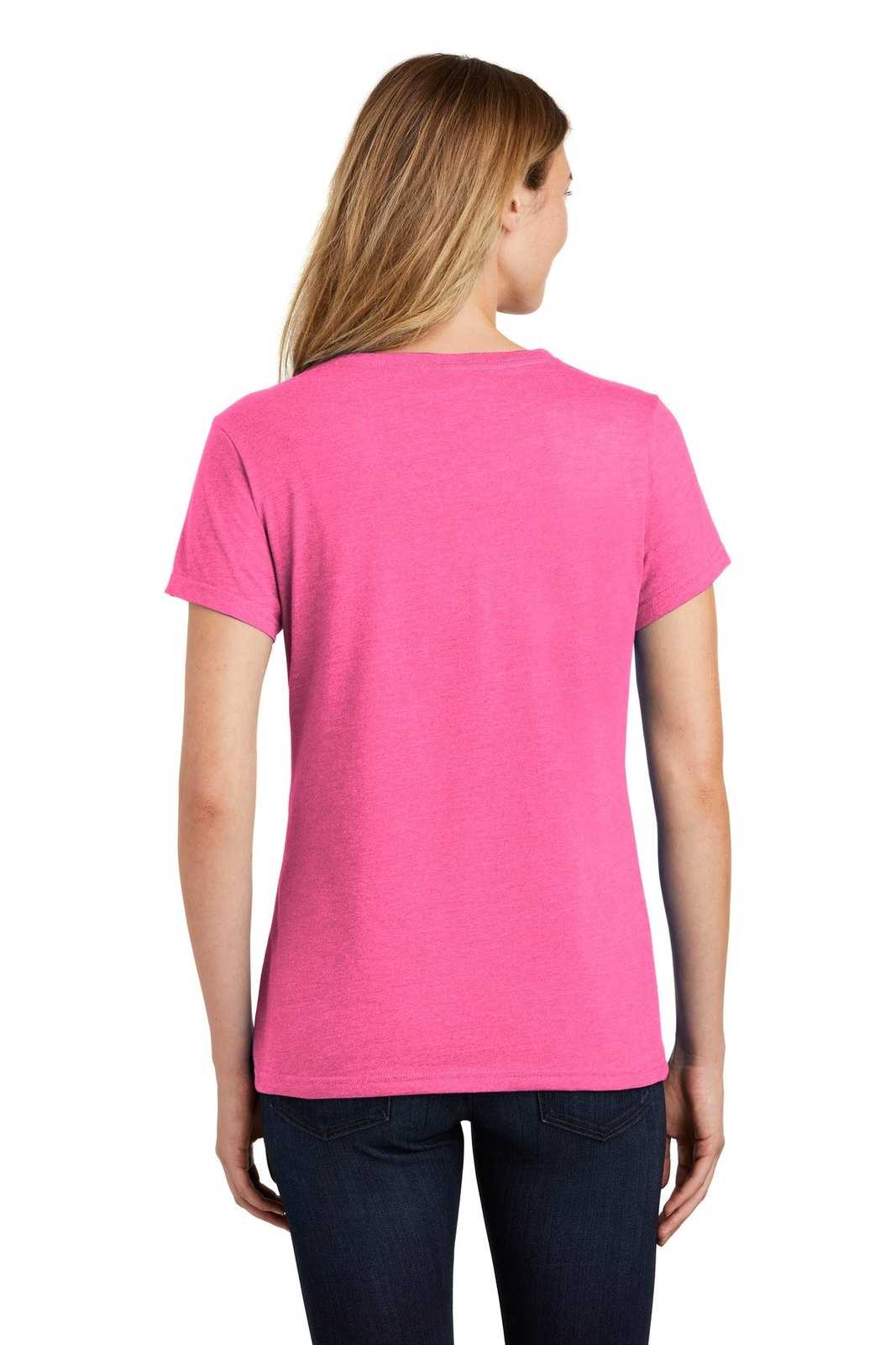 Port &amp; Company LPC455V Ladies Fan Favorite Blend V-Neck Tee - Neon Pink Heather - HIT a Double - 2