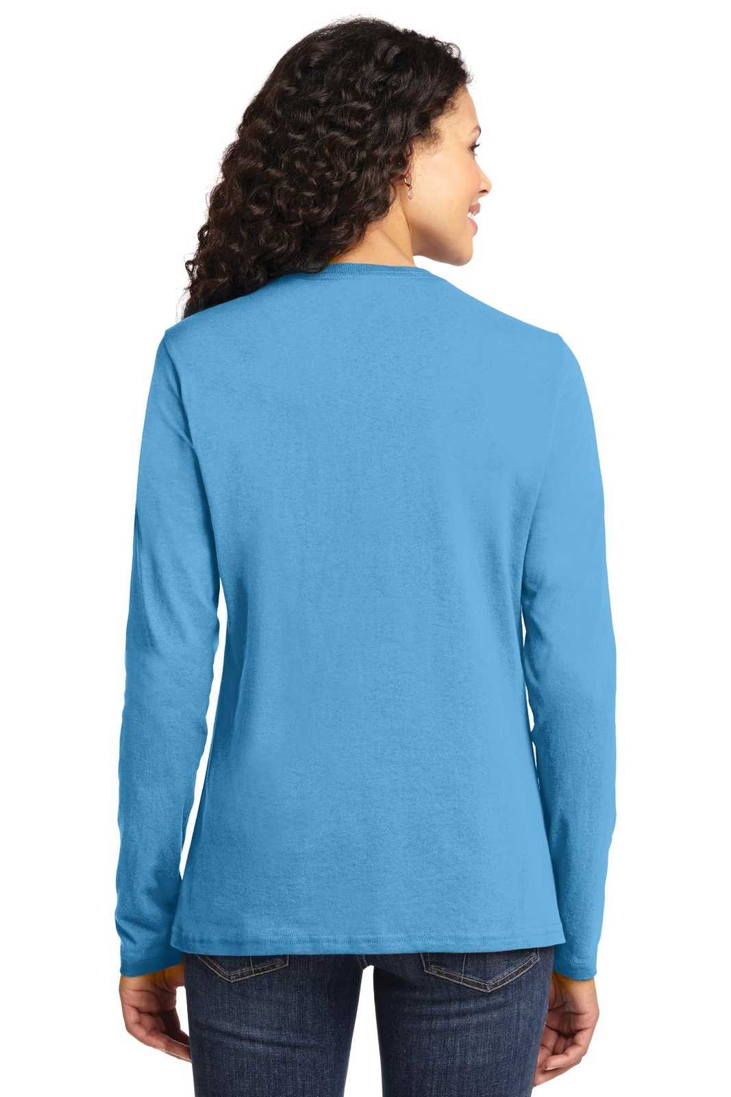 Port &amp; Company LPC54LS Ladies Long Sleeve Core Cotton Tee - Aquatic Blue - HIT a Double - 2