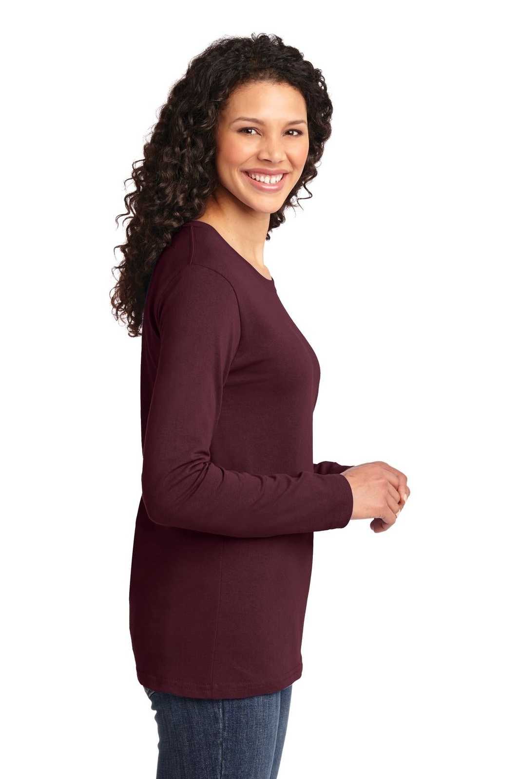 Port &amp; Company LPC54LS Ladies Long Sleeve Core Cotton Tee - Athletic Maroon - HIT a Double - 3
