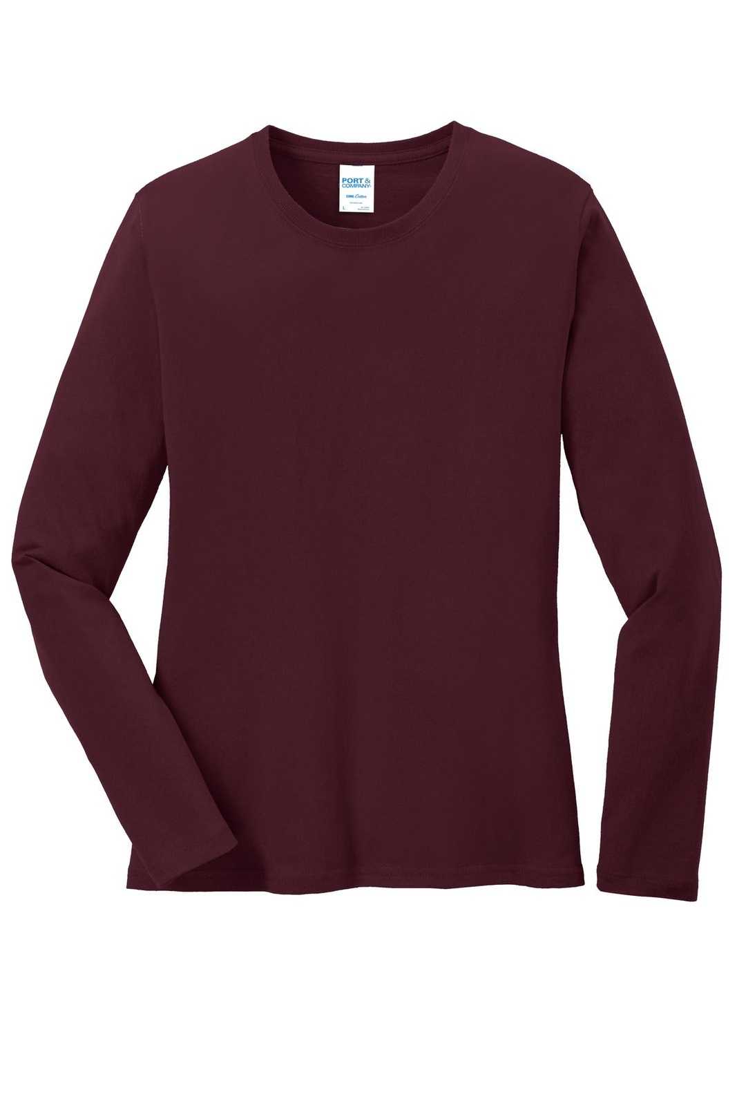 Port &amp; Company LPC54LS Ladies Long Sleeve Core Cotton Tee - Athletic Maroon - HIT a Double - 5